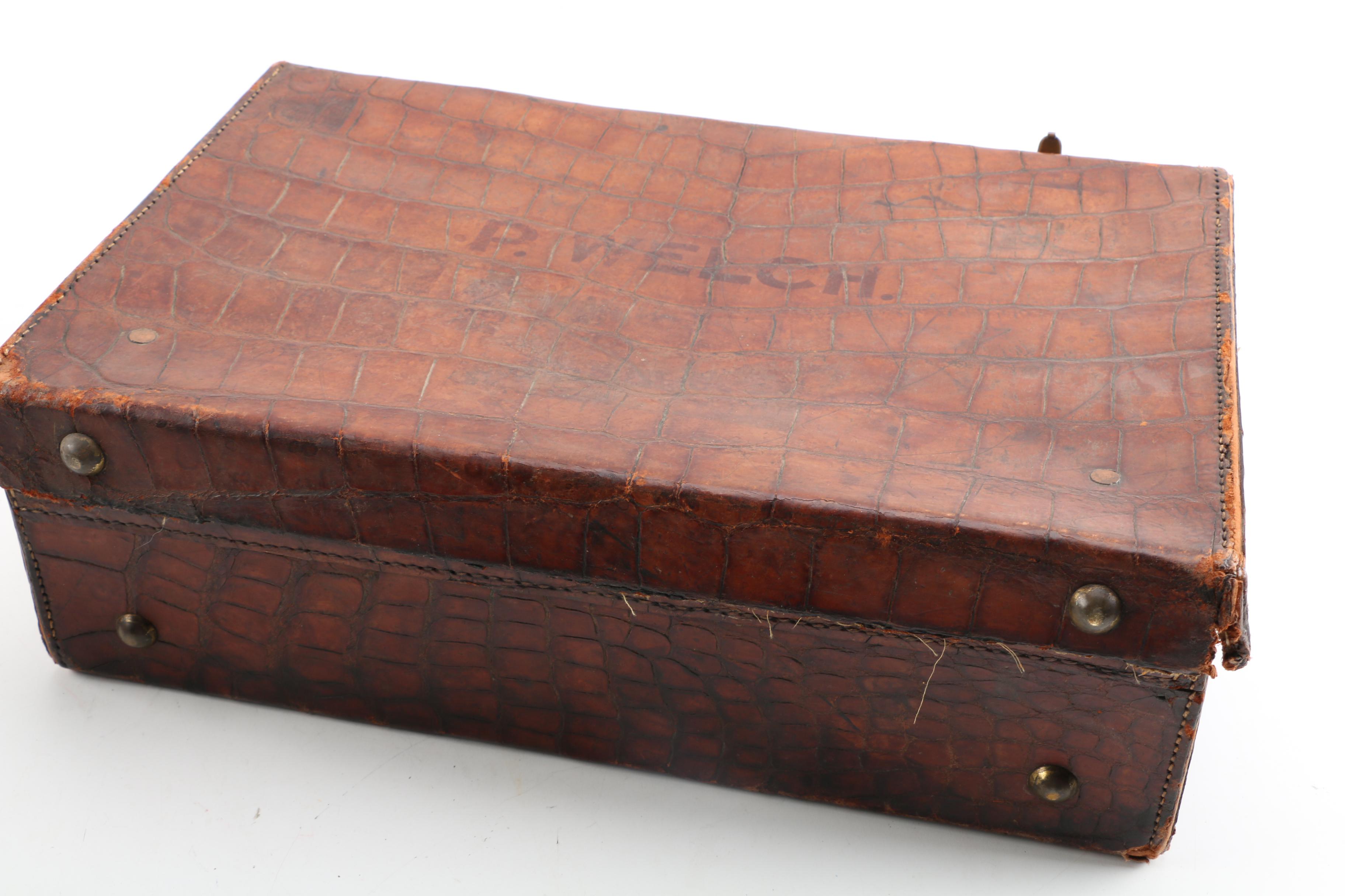 Vintage Crocodile and Crocodile Embossed Leather Suitcases