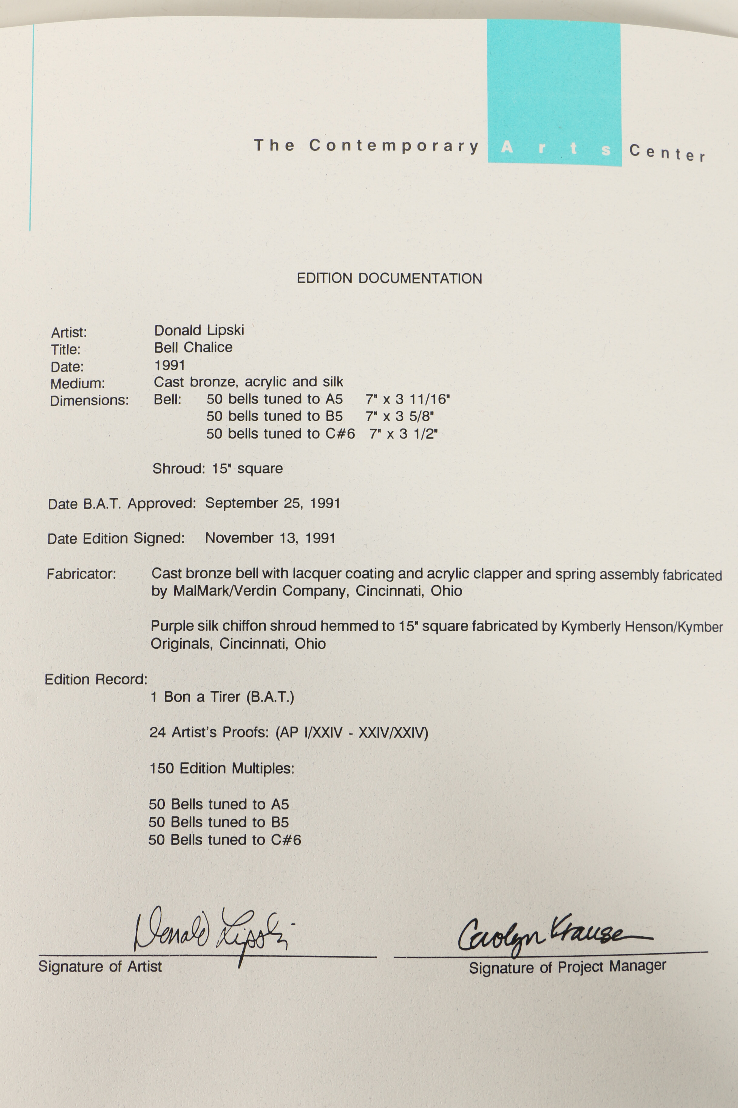 Donald Lipski Bronze Sculpture "Bell Chalice" and Book