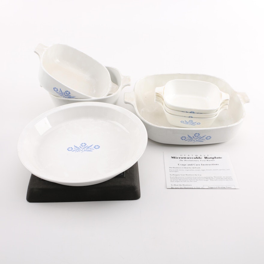 Corning Ware "Blue Cornflower" and Microwaveable Stone Hot Plate