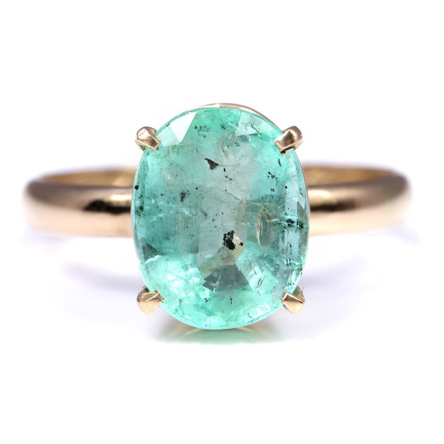 14K Yellow Gold 3.37 CT Emerald Solitaire Ring