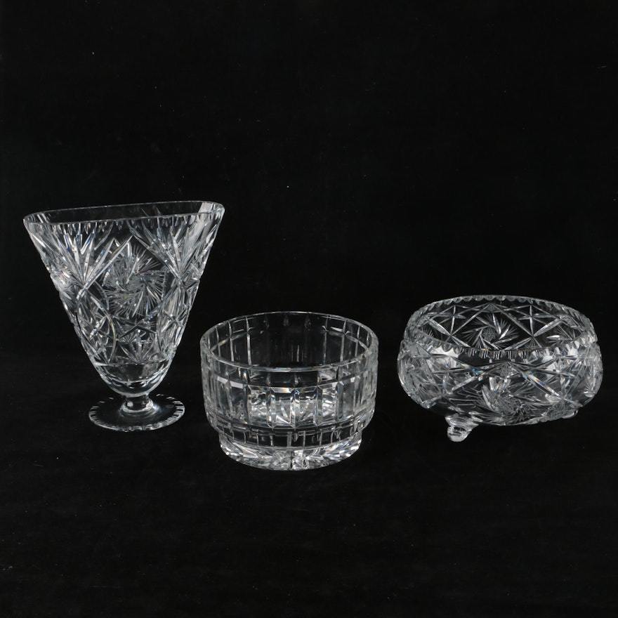 Cut Glass Vase and Bowls