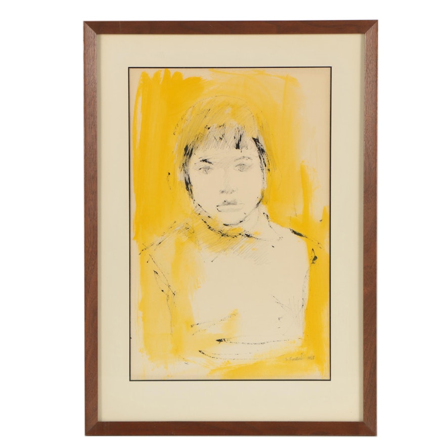 Sophie Fordon 1965 Mixed Media Illustration "Yellow Portrait"