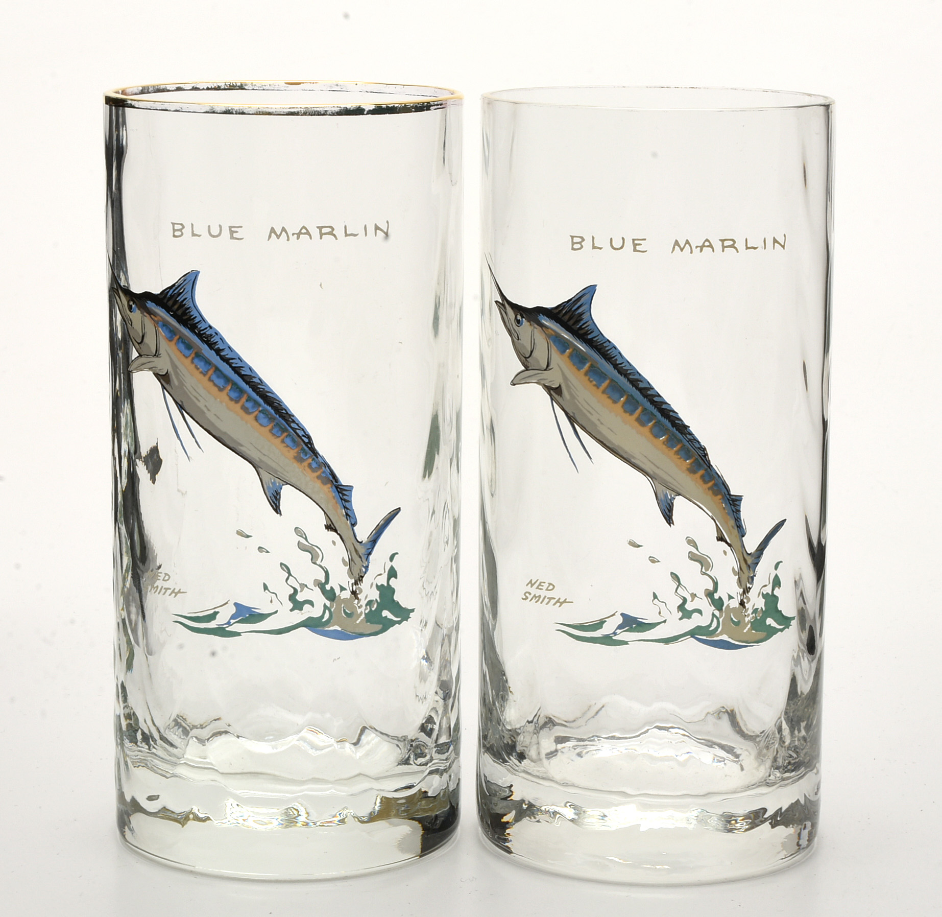 Vintage Ned Smith Big Game Fish High Ball Glasses