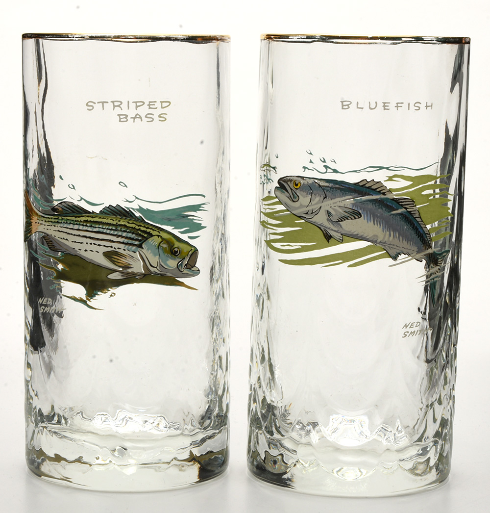 Vintage Ned Smith Big Game Fish High Ball Glasses