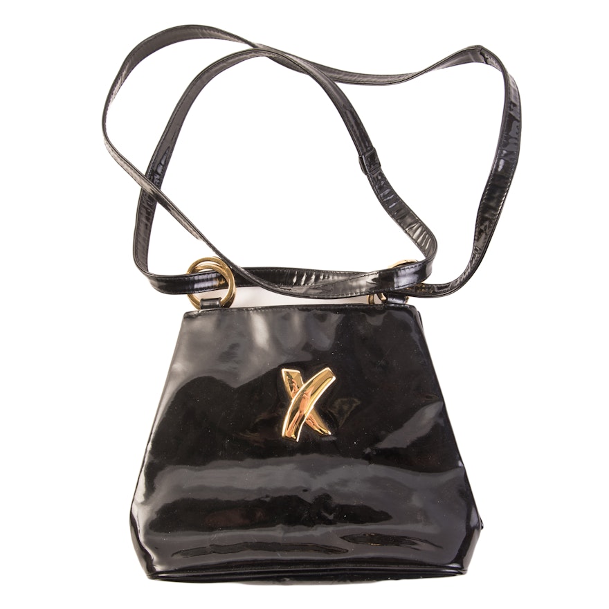 Vintage Paloma Picasso Black Patent Leather Handbag