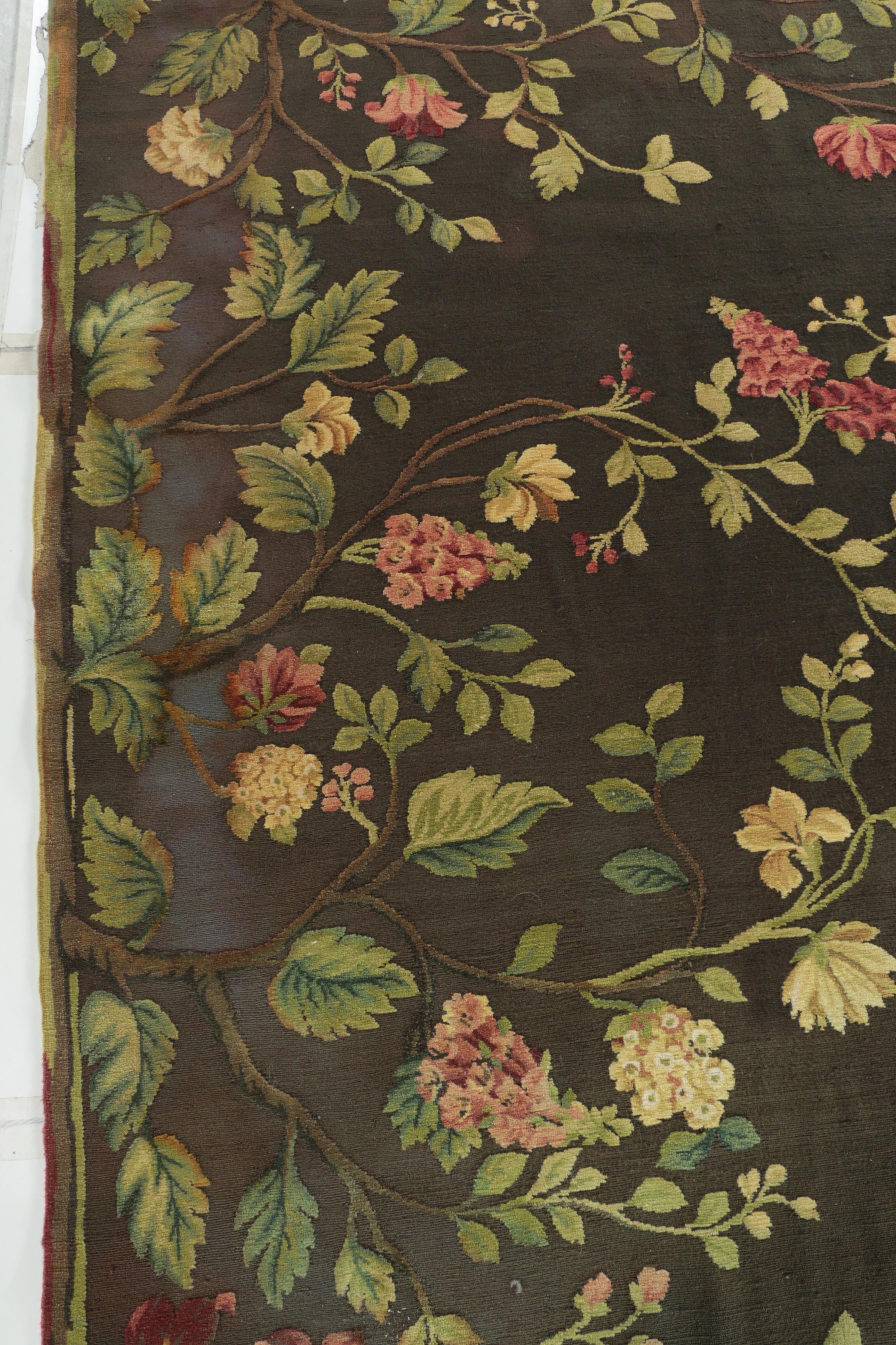 Woven Floral and Foliate Textured Wool Room Size Rug