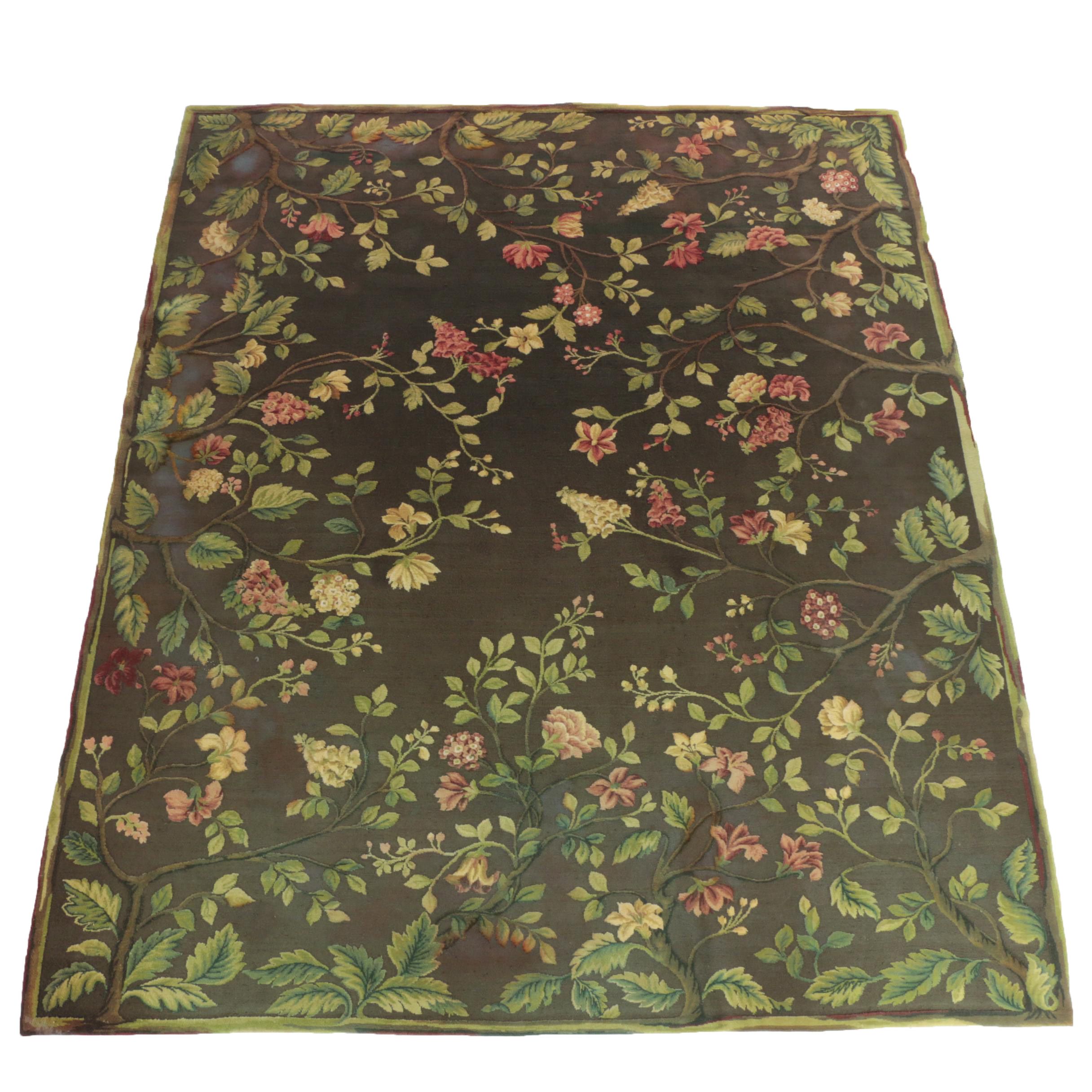 Woven Floral and Foliate Textured Wool Room Size Rug