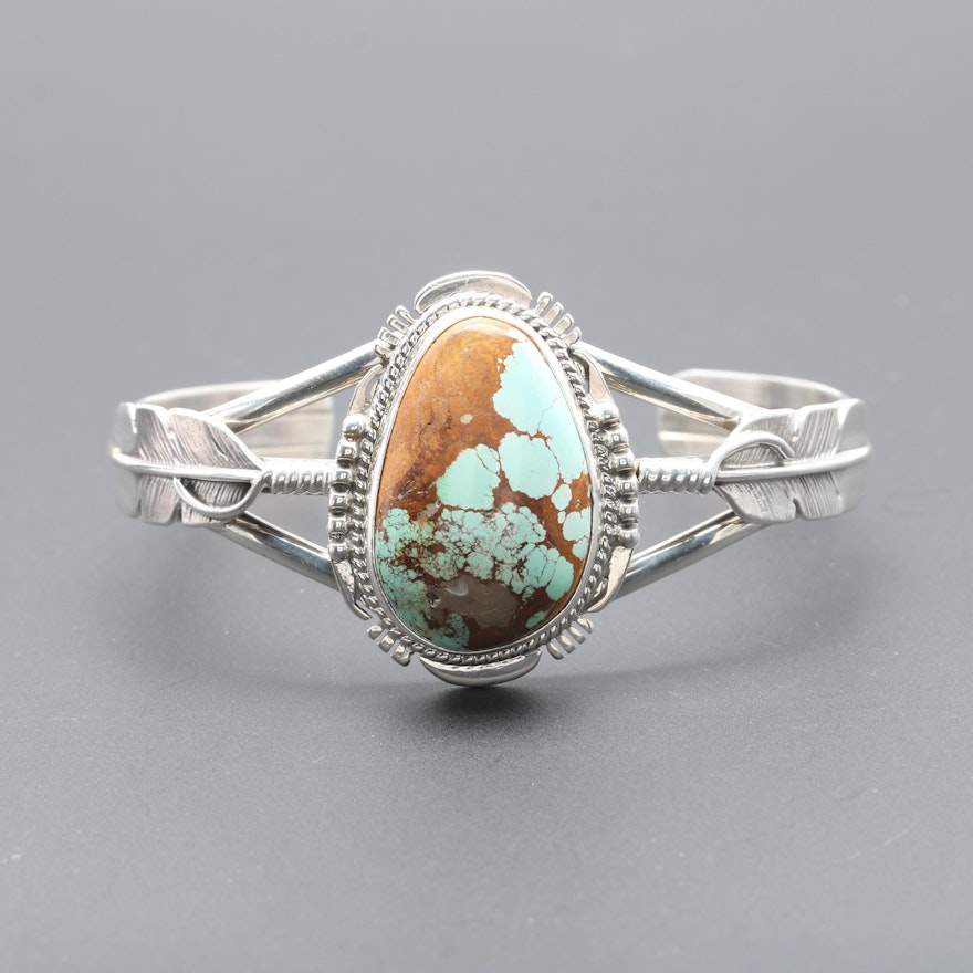 John Nelson Navajo Diné Sterling Silver Turquoise Cuff Bracelet