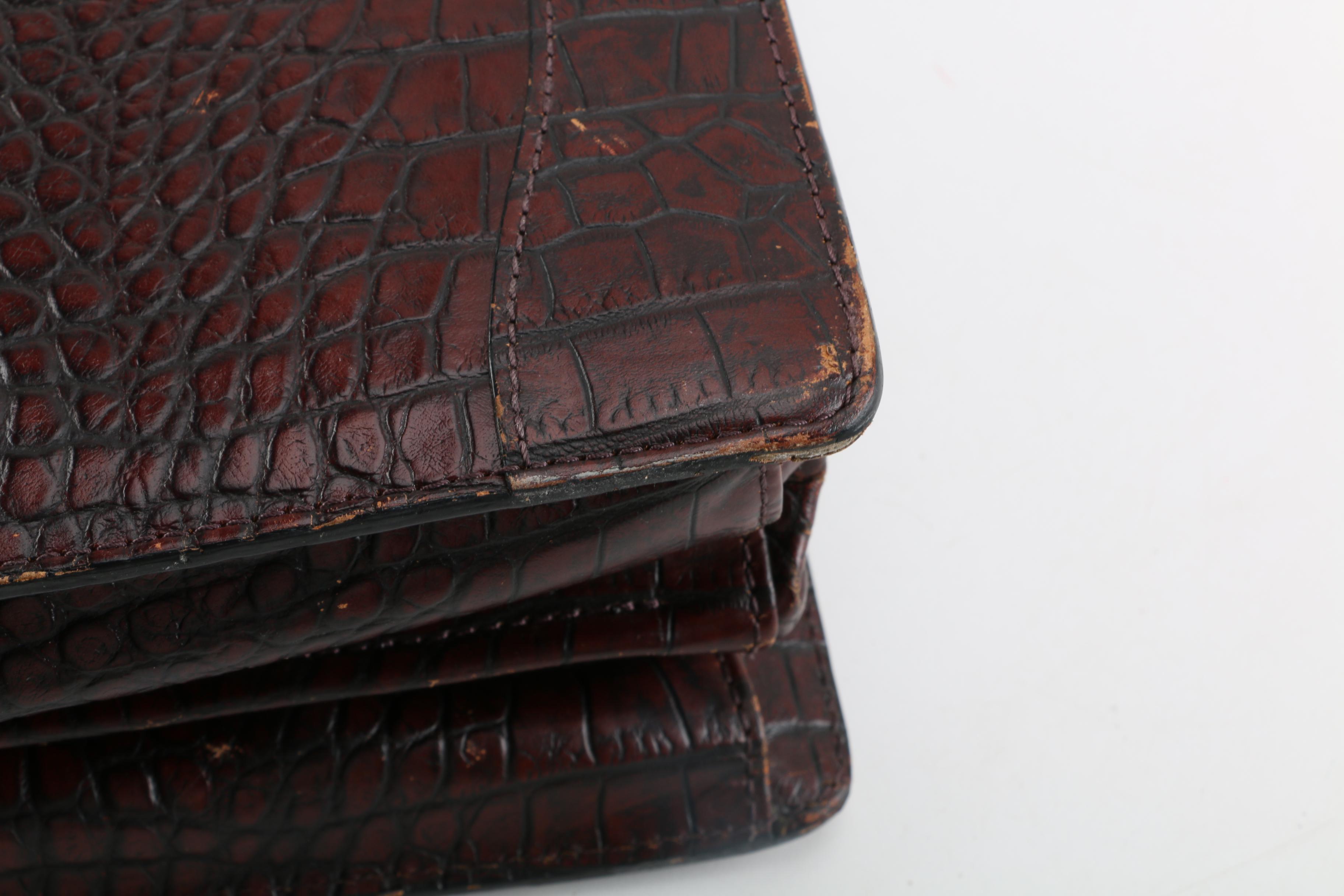 Bosca Dark Brown Crocodile Embossed Leather Briefcase