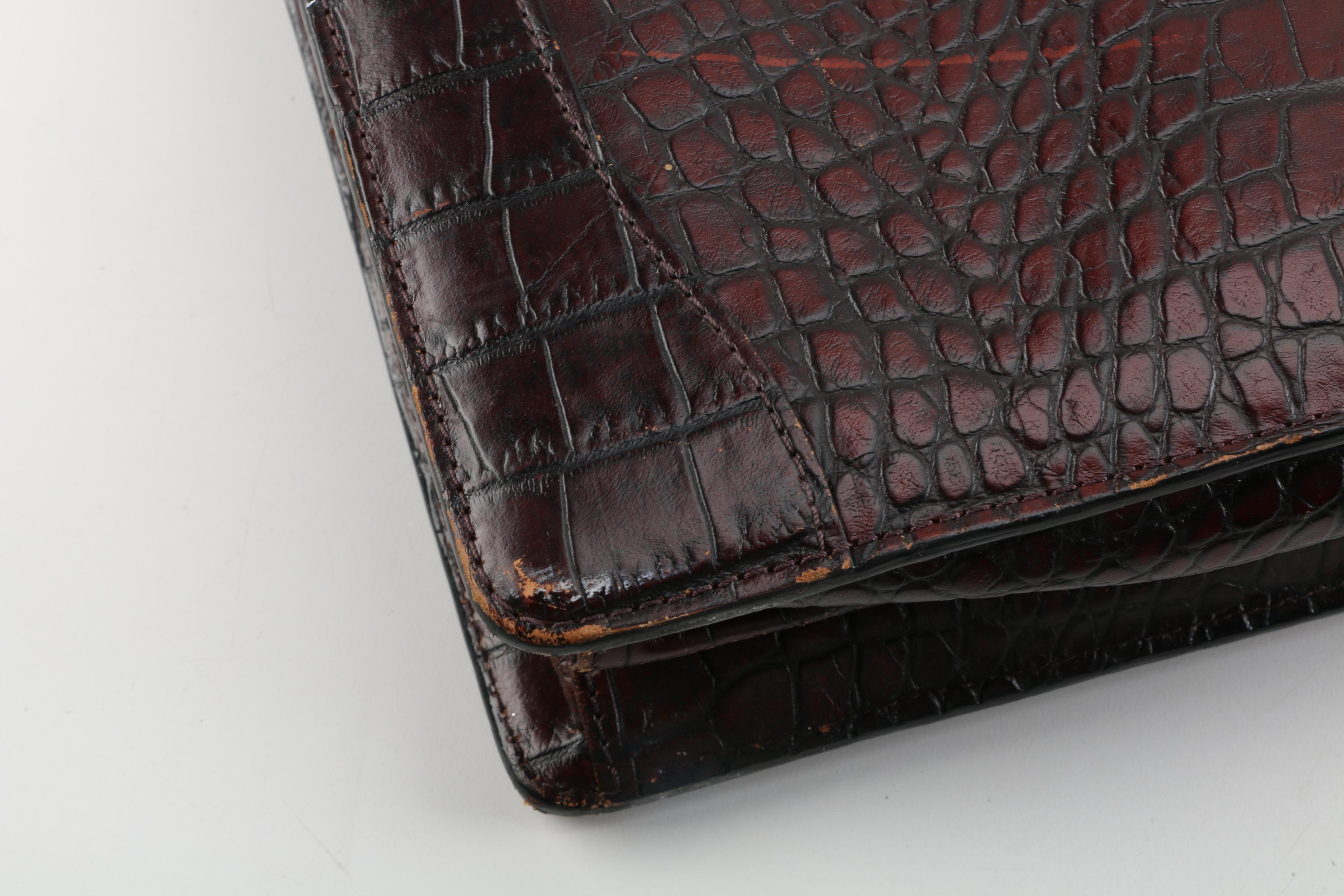 Bosca Dark Brown Crocodile Embossed Leather Briefcase