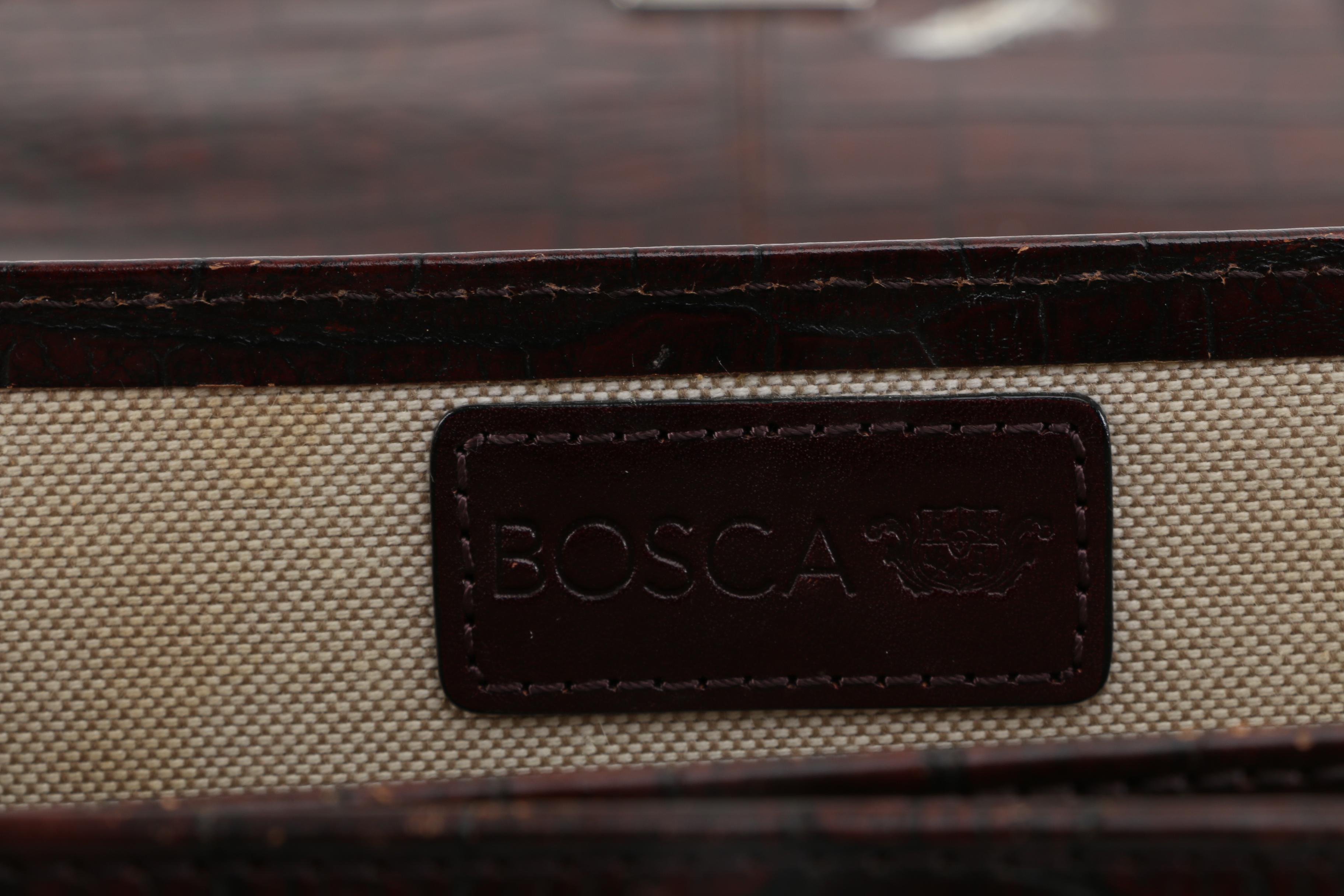 Bosca Dark Brown Crocodile Embossed Leather Briefcase