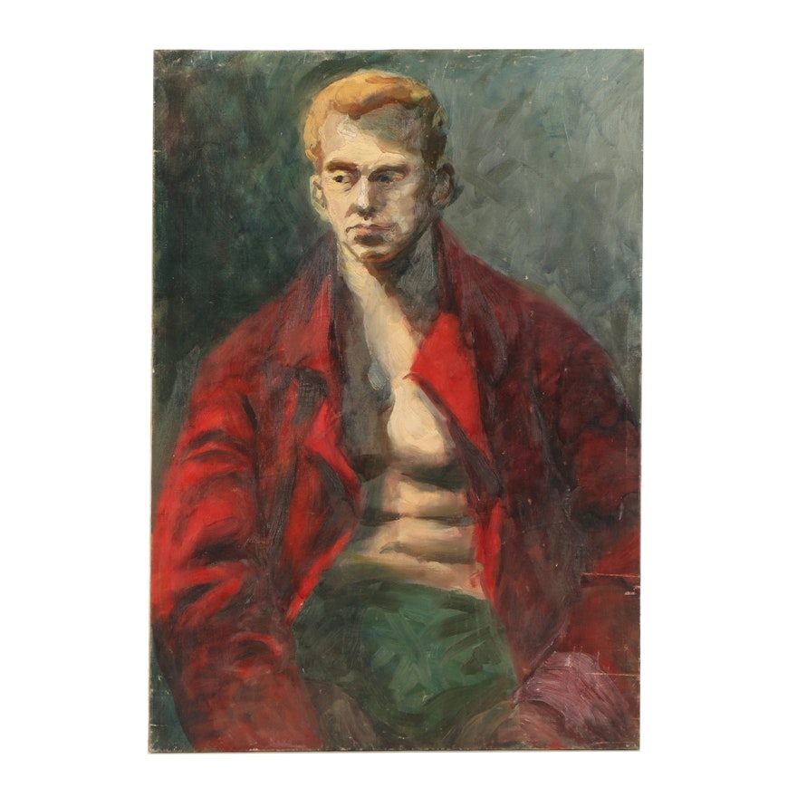 Ashcan School Oil Portrait on Canvas of a Boxer