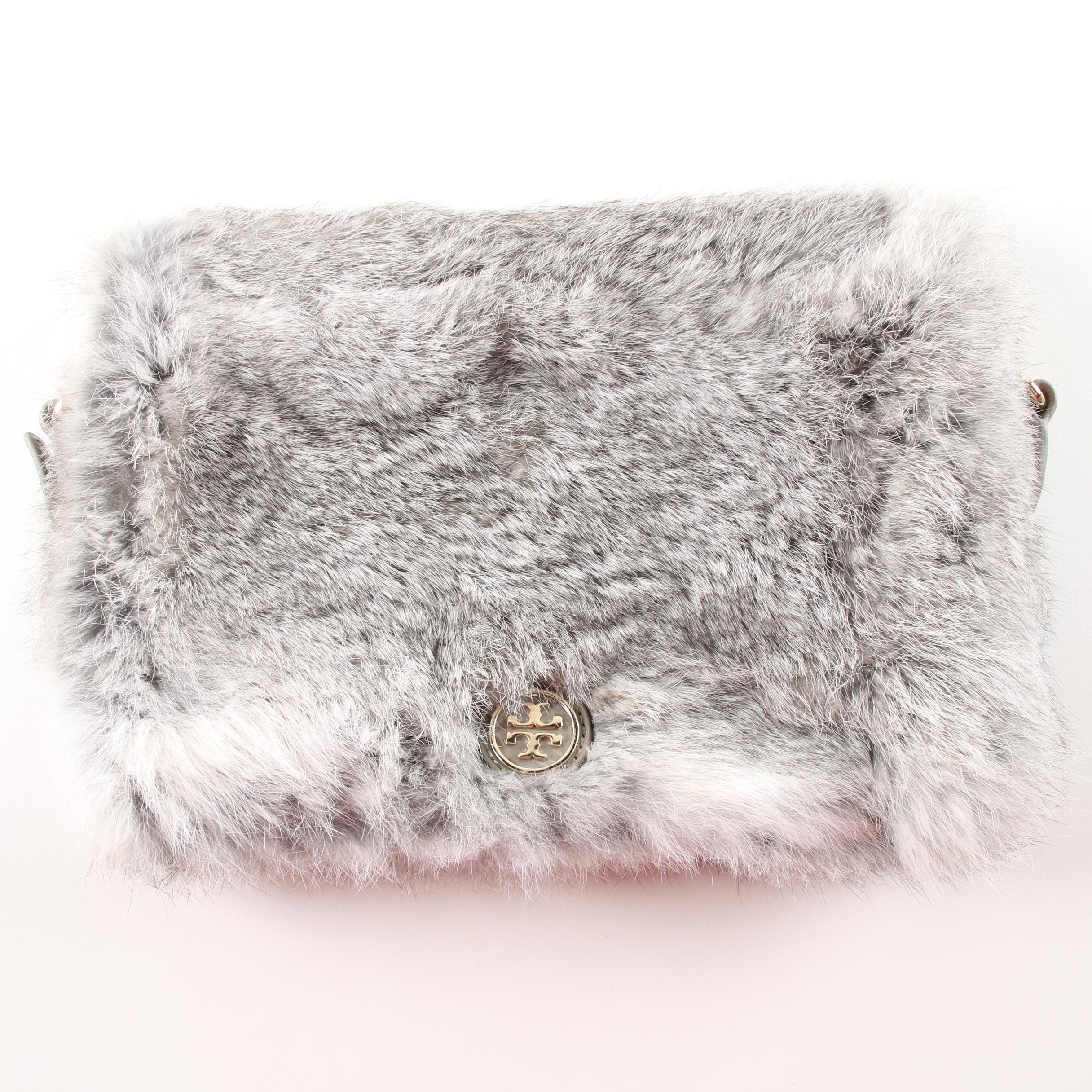 Tory Burch Rabbit Fur and Grey Leather Handbag