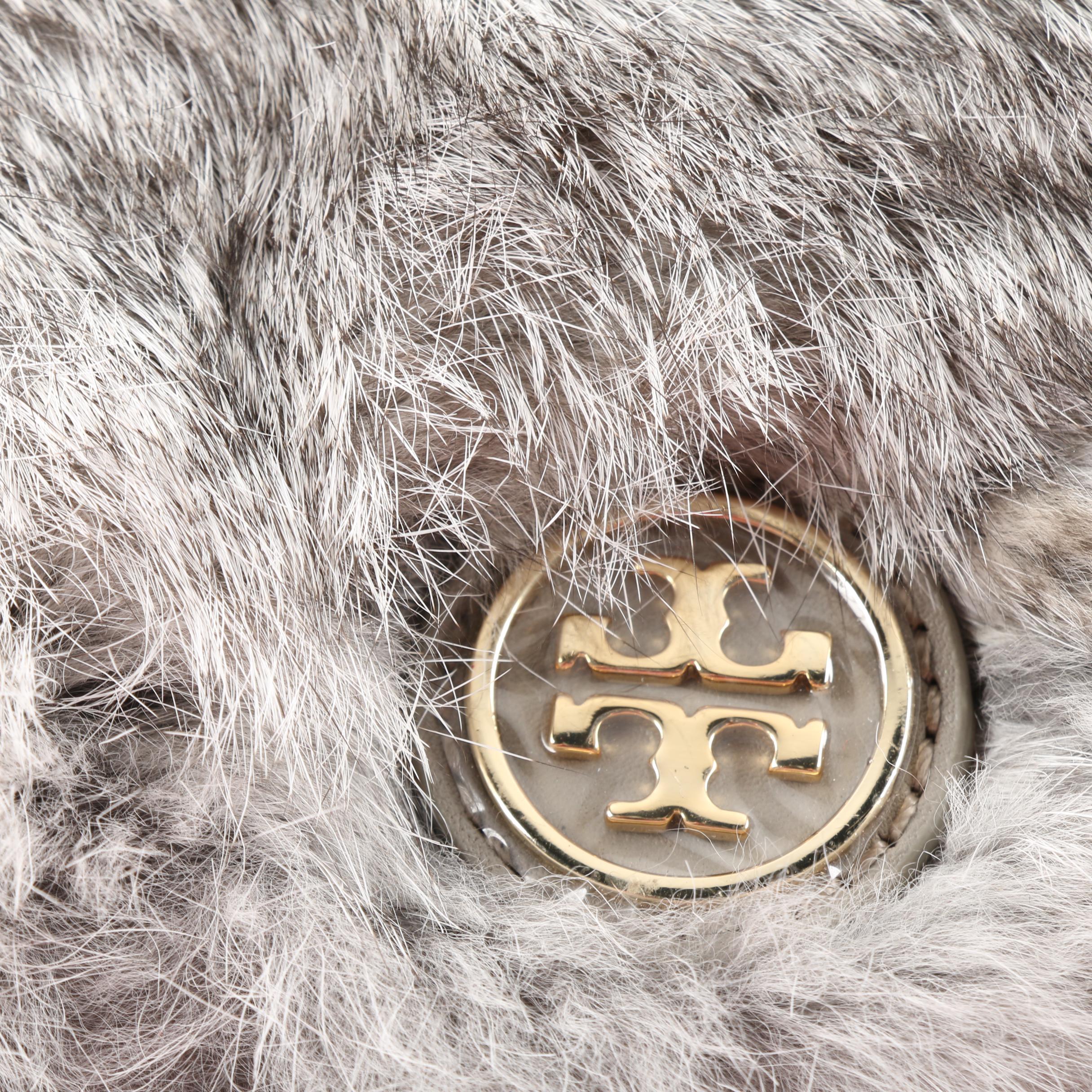 Tory Burch Rabbit Fur and Grey Leather Handbag