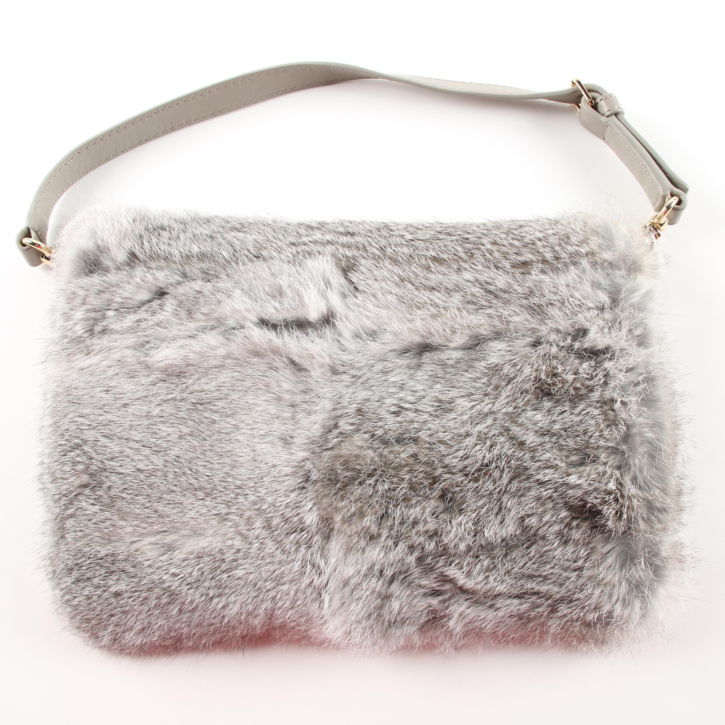 Tory Burch Rabbit Fur and Grey Leather Handbag