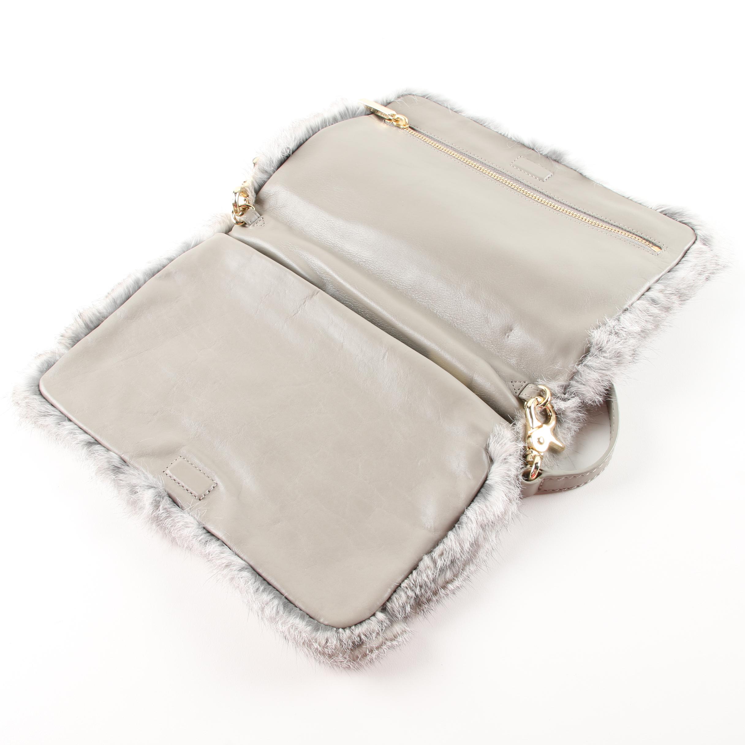Tory Burch Rabbit Fur and Grey Leather Handbag