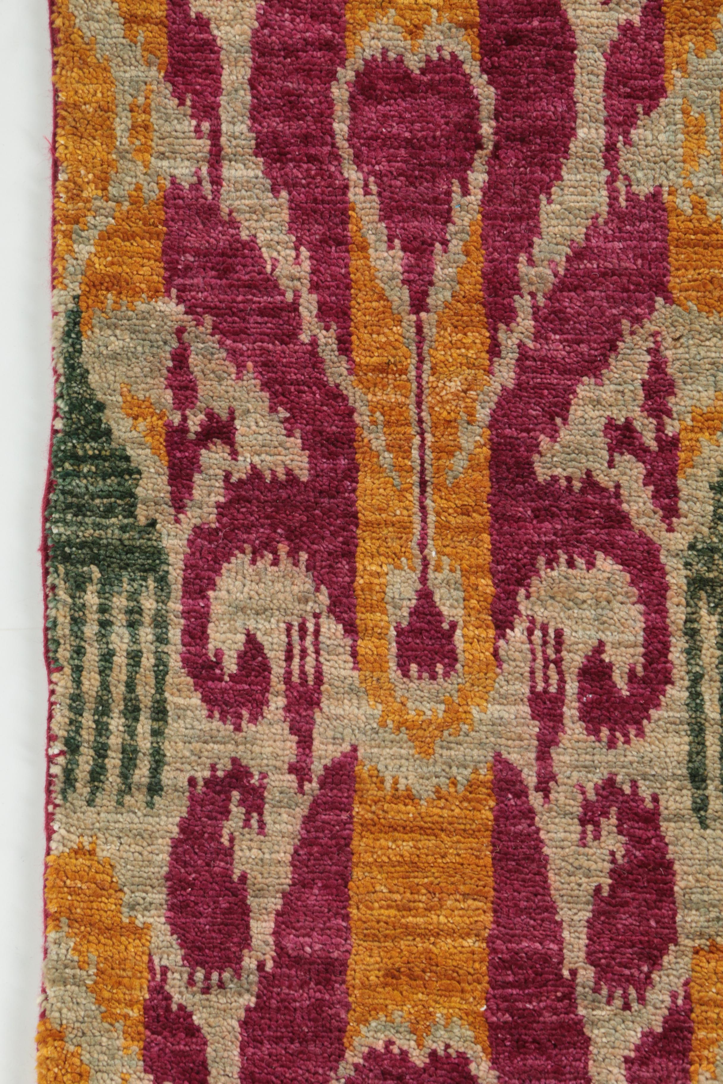 Hand-Knotted Looped Pile Ikat Pattern Wool and Cotton Area Rug