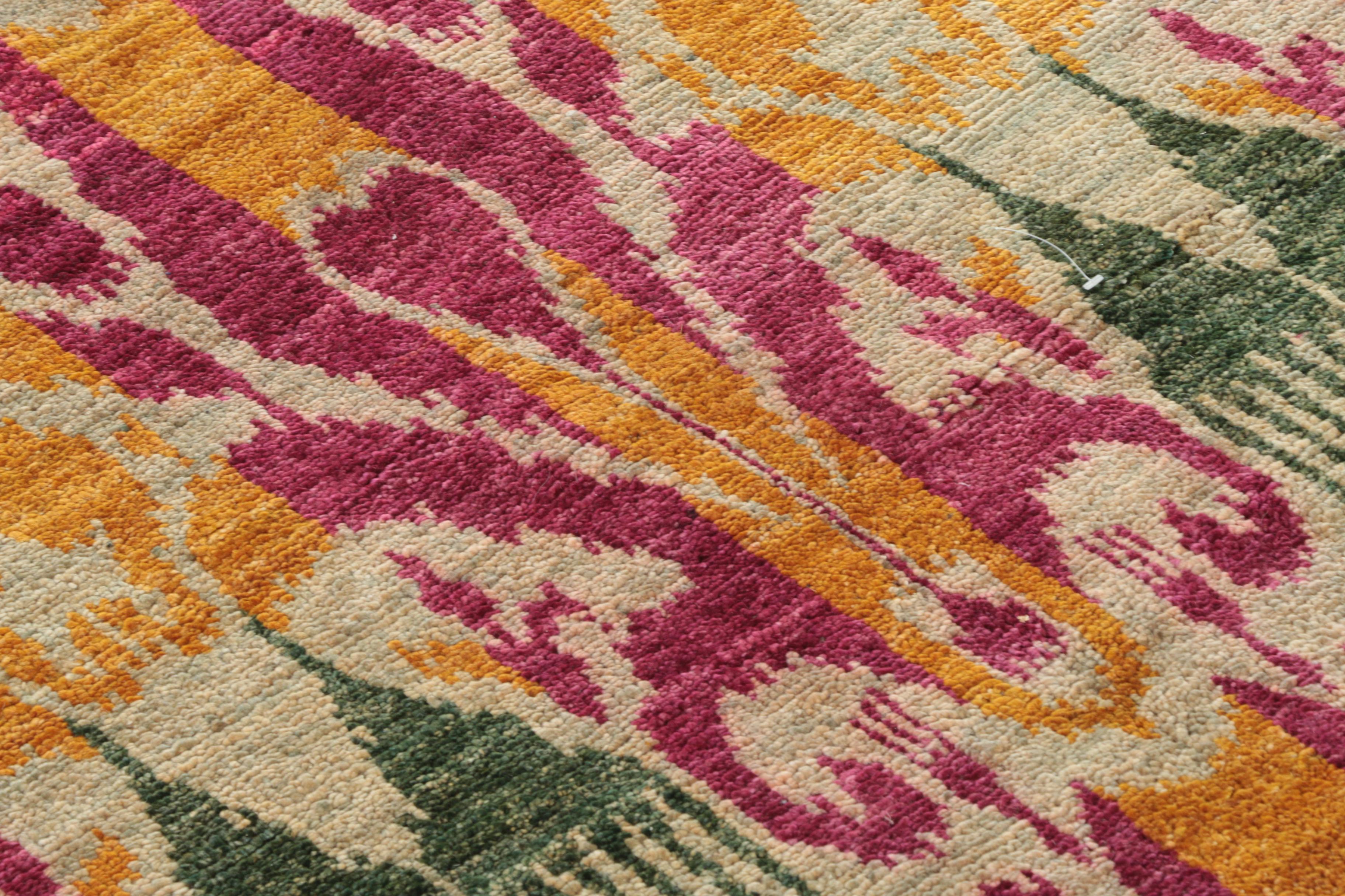 Hand-Knotted Looped Pile Ikat Pattern Wool and Cotton Area Rug