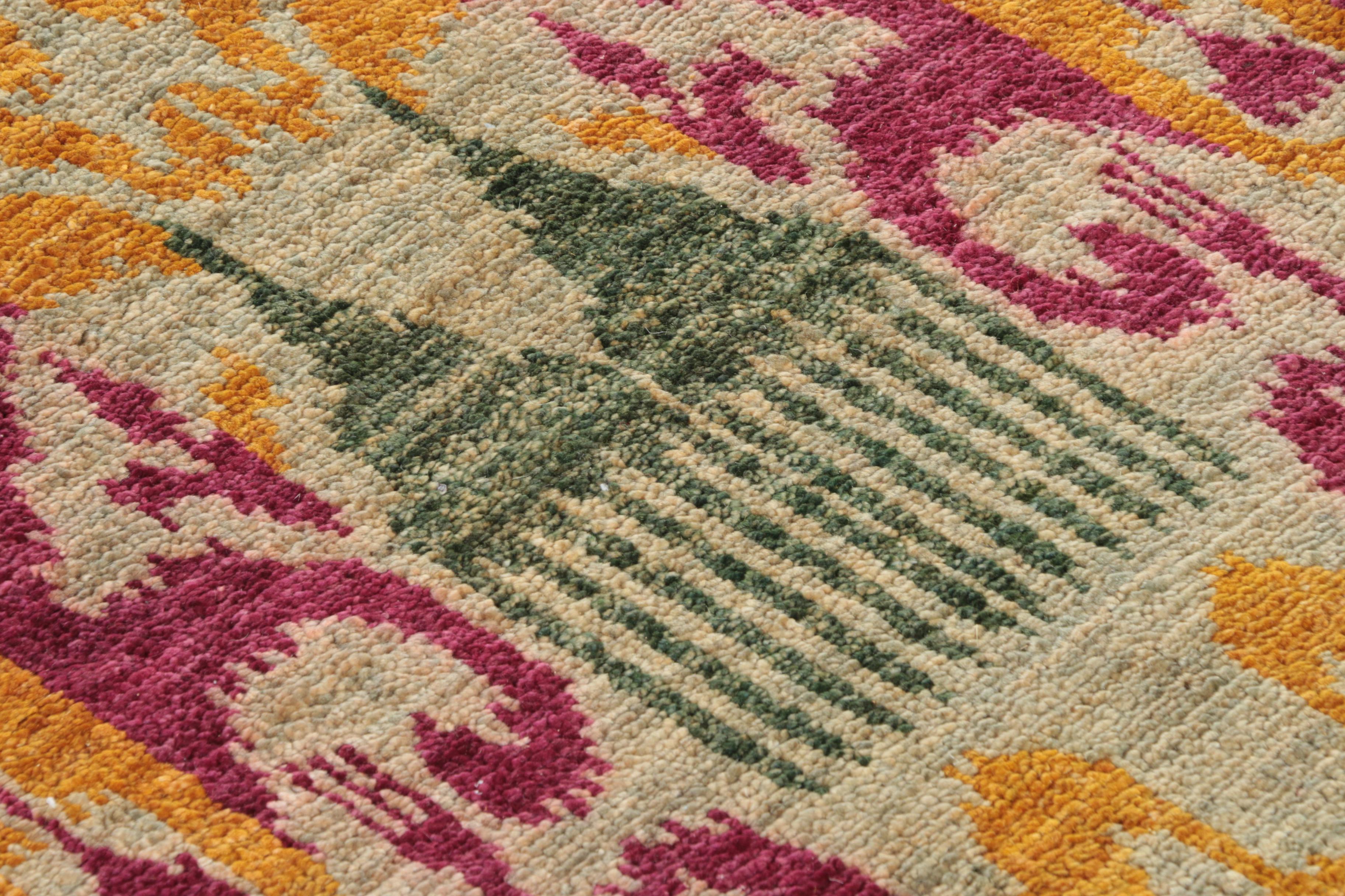 Hand-Knotted Looped Pile Ikat Pattern Wool and Cotton Area Rug