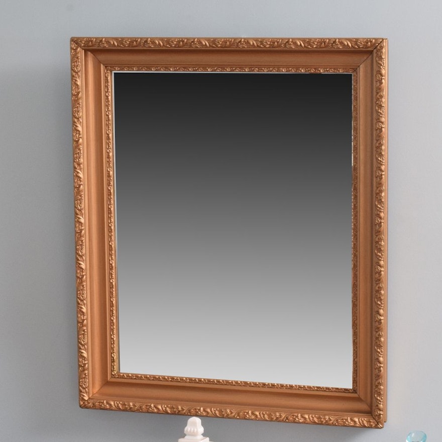 Gold Toned Square Wood Framed Wall Mirror