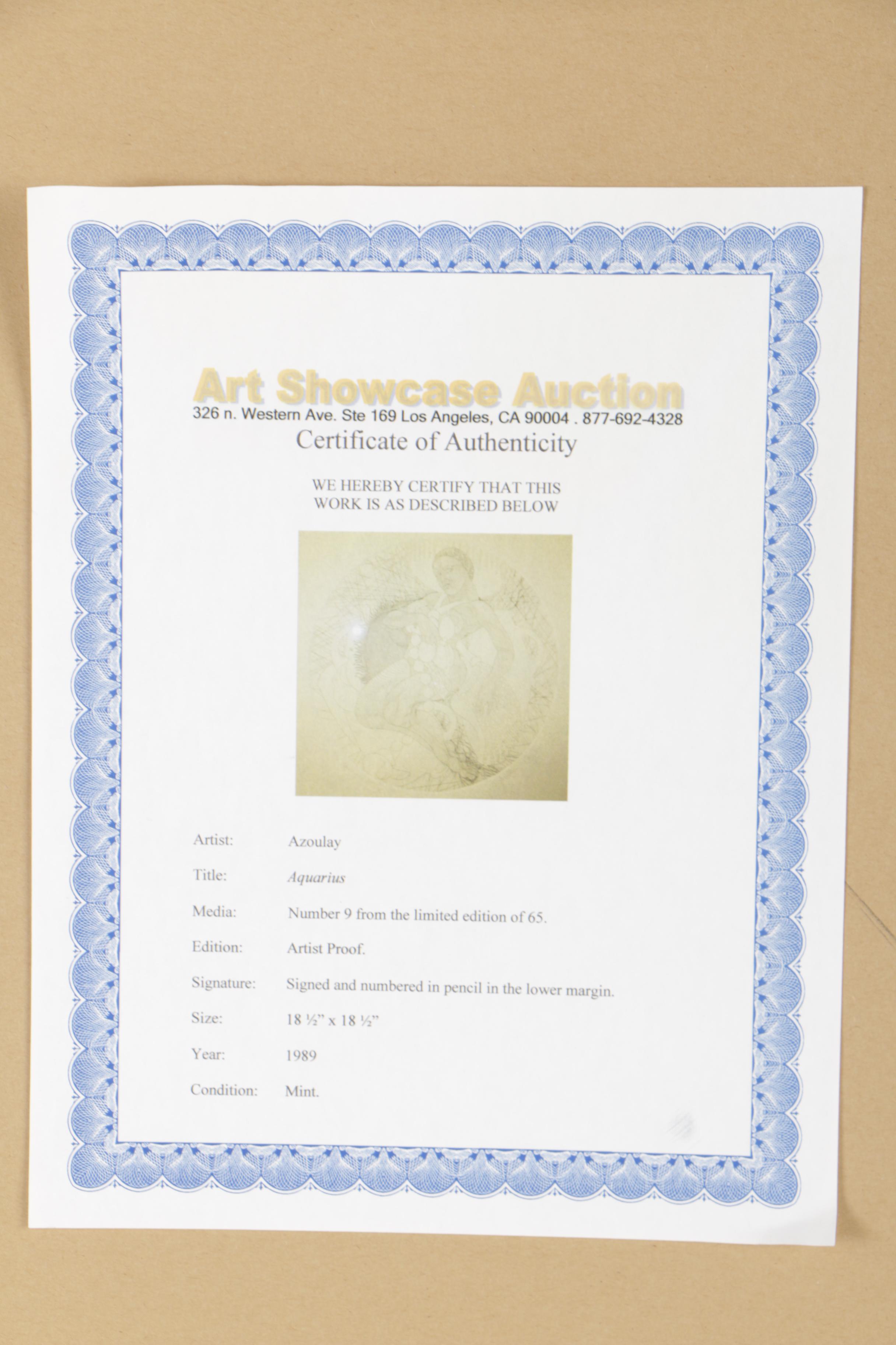 Guillaume Azoulay Etching "Aquarius"