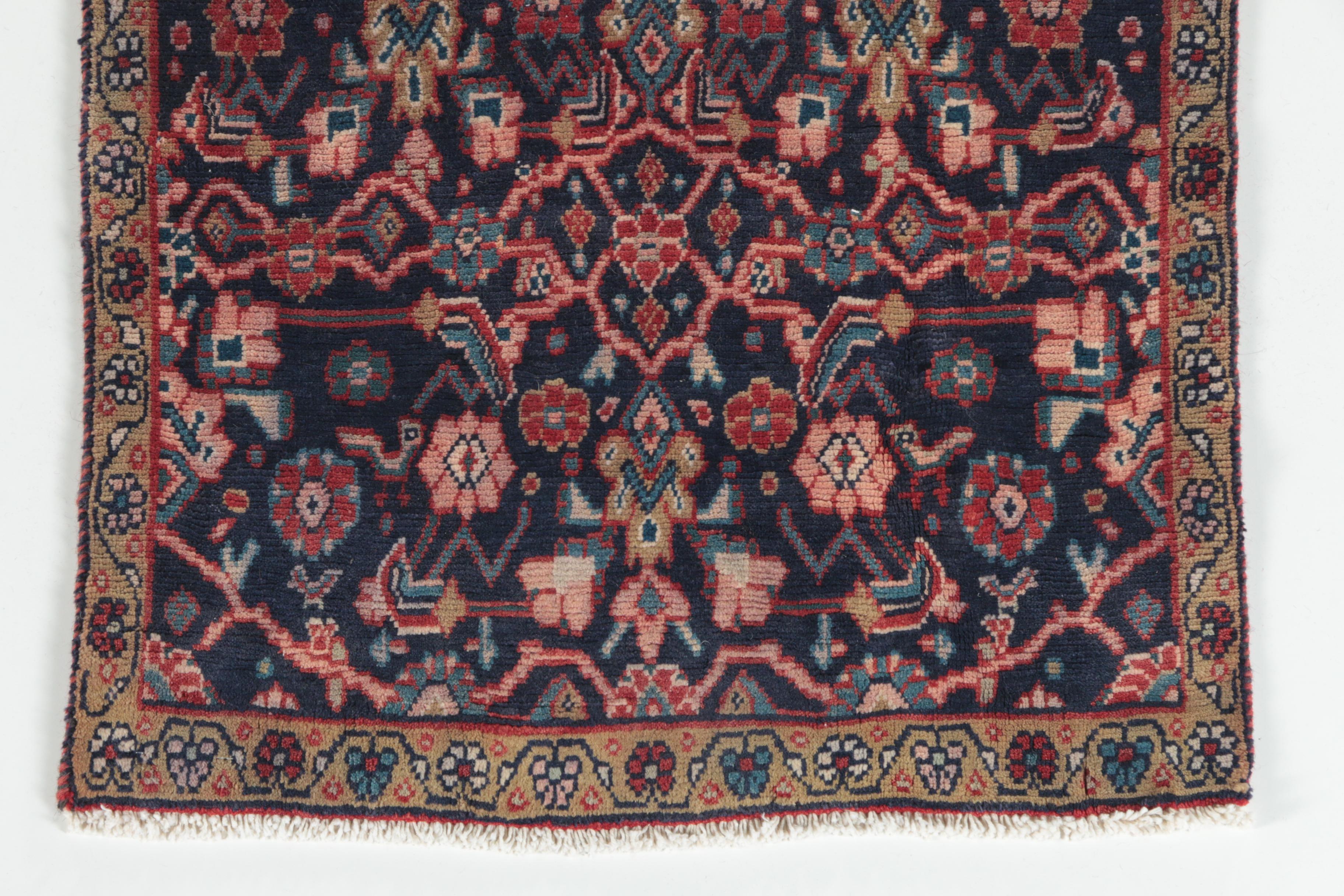 Hand-Knotted Persian Hamadan Wool Carpet Runner