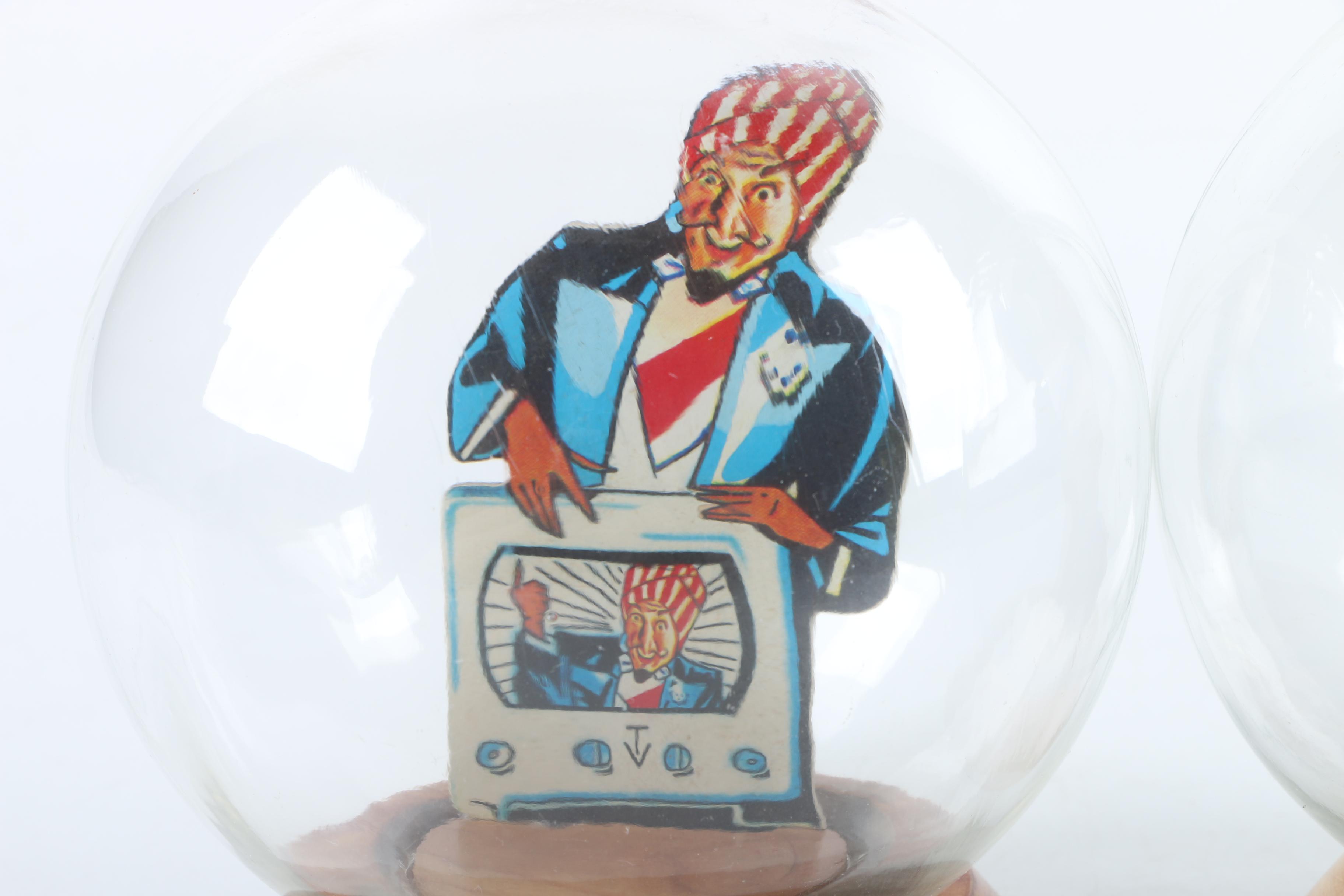 Vintage Glass Novelty Bubble Banks "Save for Victory" and "Magic of Television"