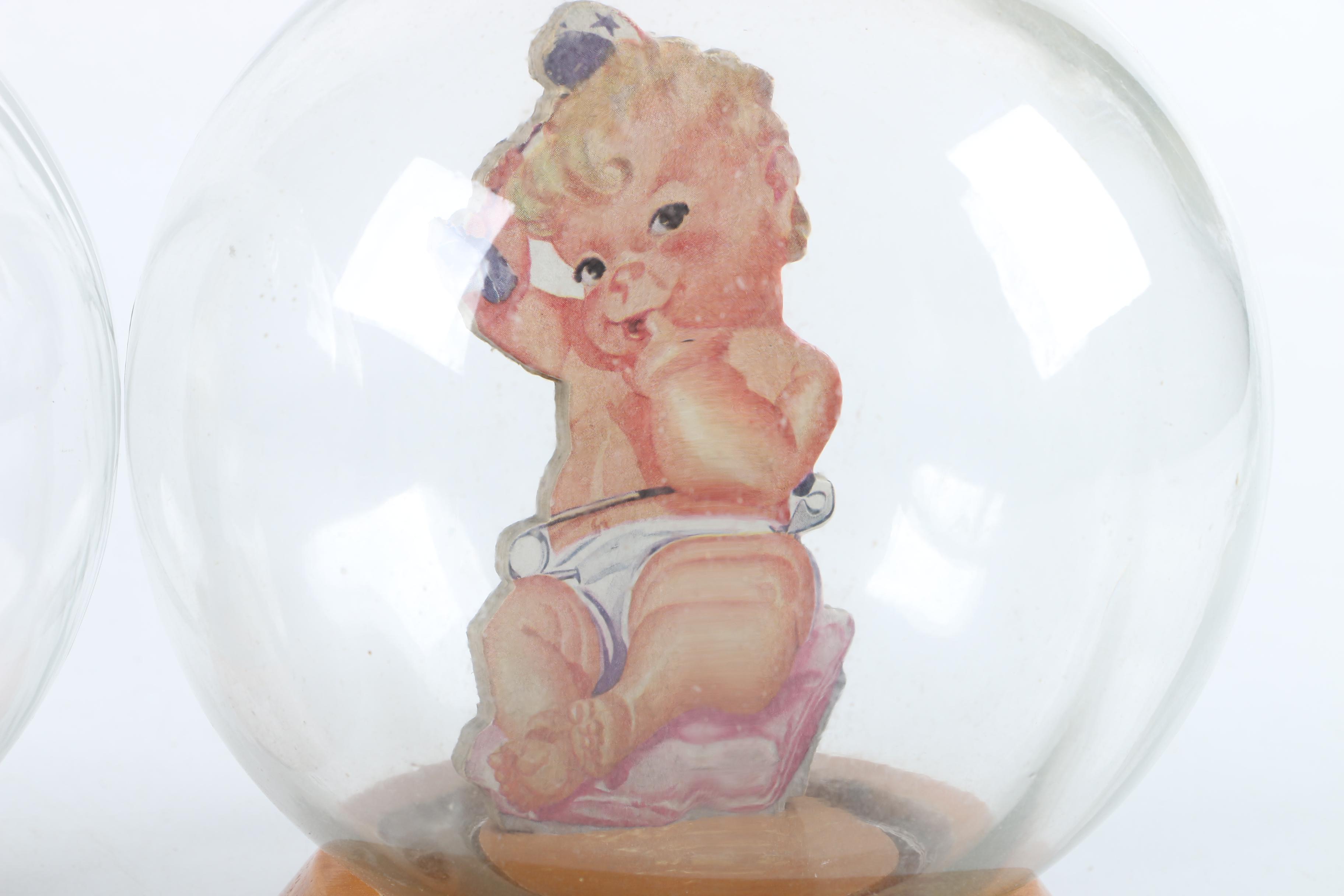 Vintage Glass Novelty Bubble Banks "A Little Doe" and "The New Baby"