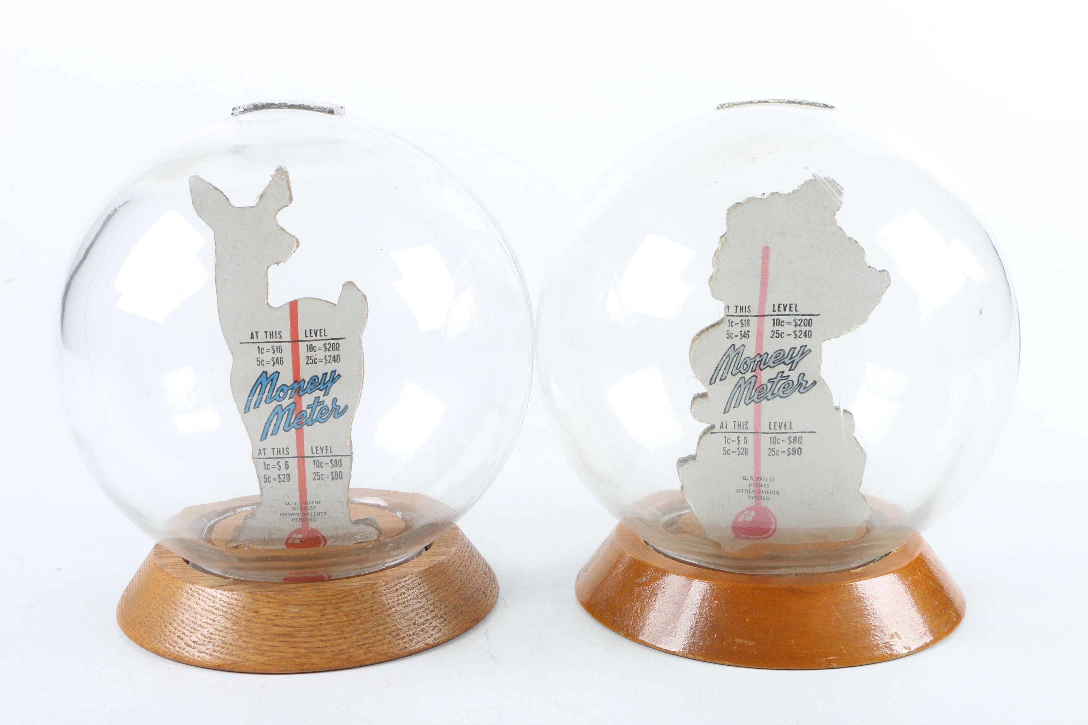 Vintage Glass Novelty Bubble Banks "A Little Doe" and "The New Baby"