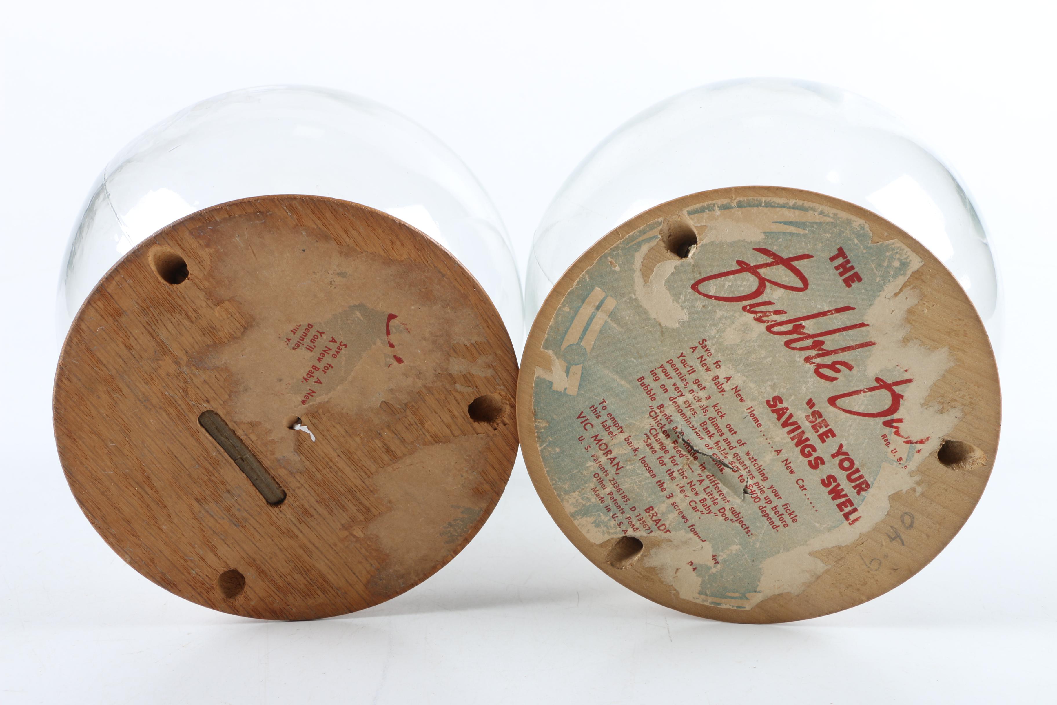 Vintage Glass Novelty Bubble Banks "A Little Doe" and "The New Baby"