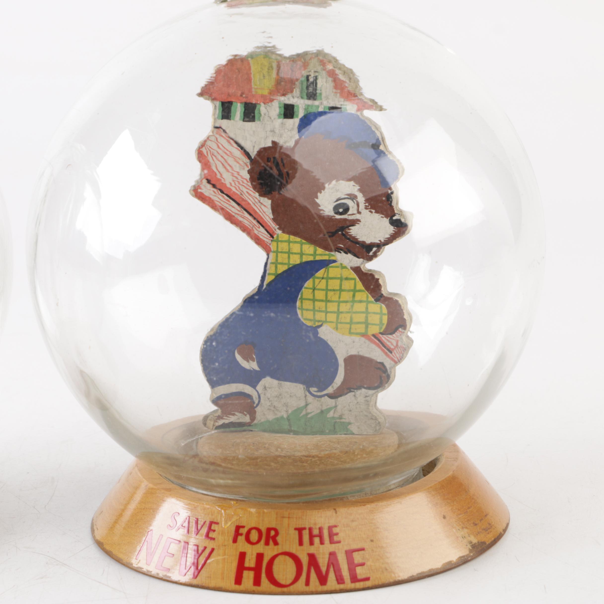 Vintage Glass Novelty Bubble Banks "The New Car" and "The New Home"