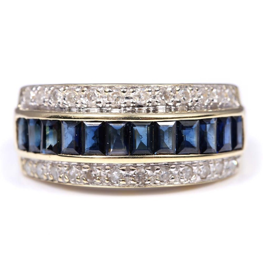 14K Yellow Gold 0.72 CTW Sapphire and Diamond Ring