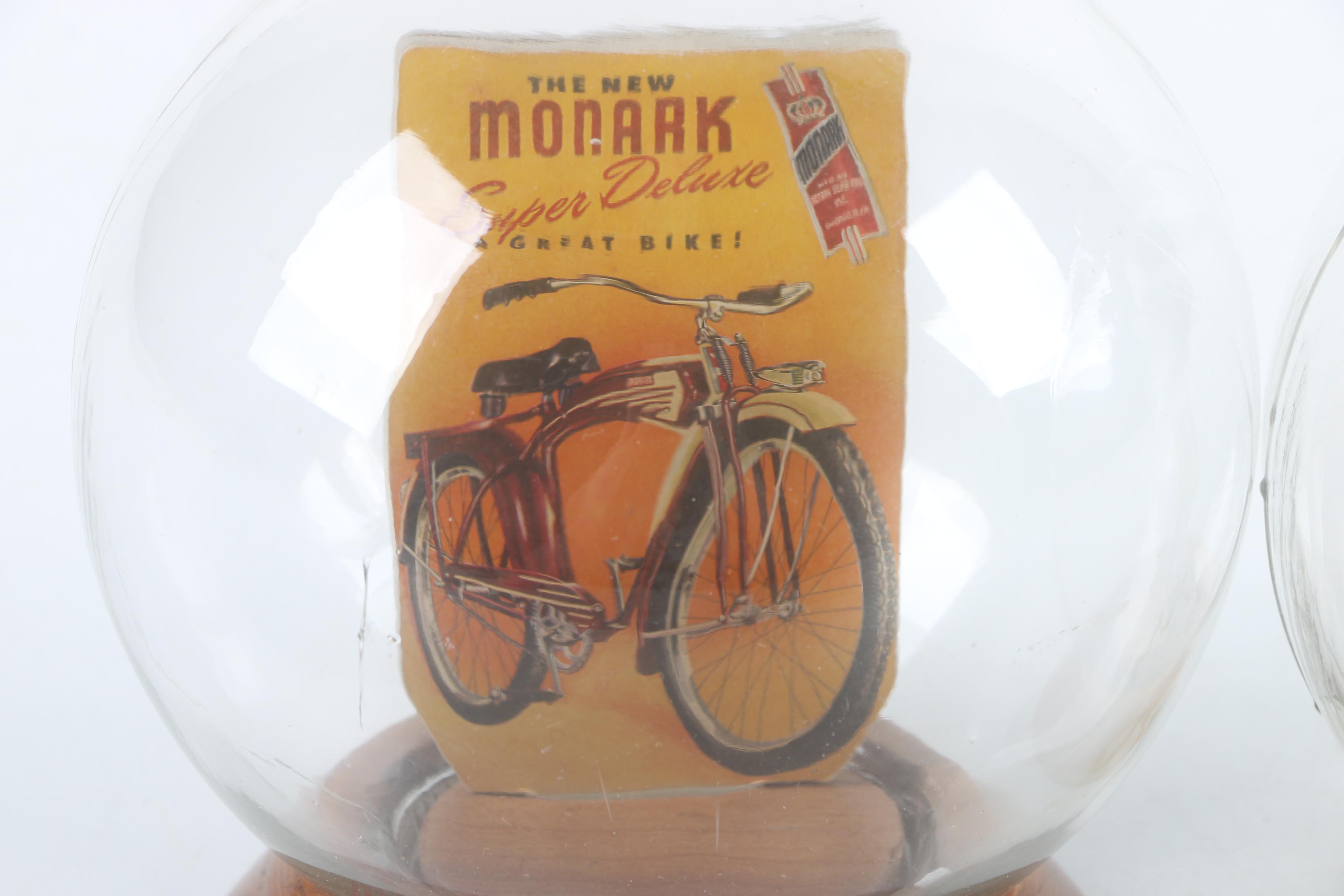 Vintage Glass Novelty Bubble Banks "Monark Pedal Power" and "A Rainy Day"