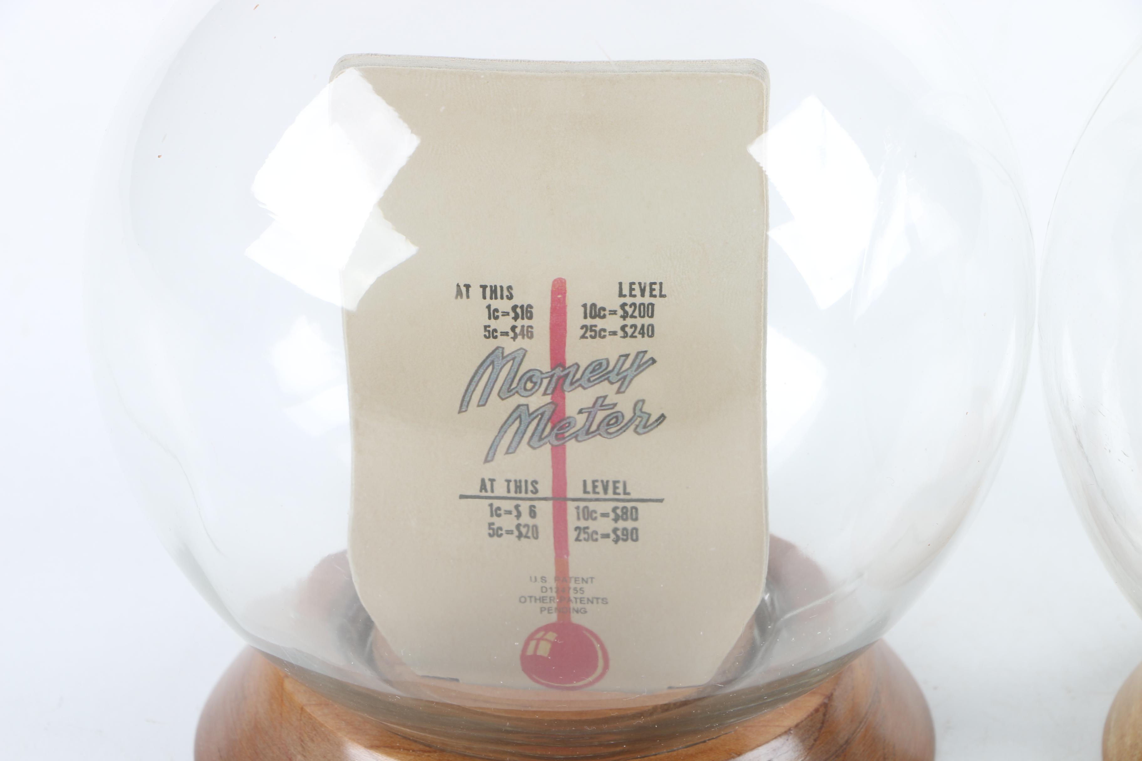 Vintage Glass Novelty Bubble Banks "Monark Pedal Power" and "A Rainy Day"