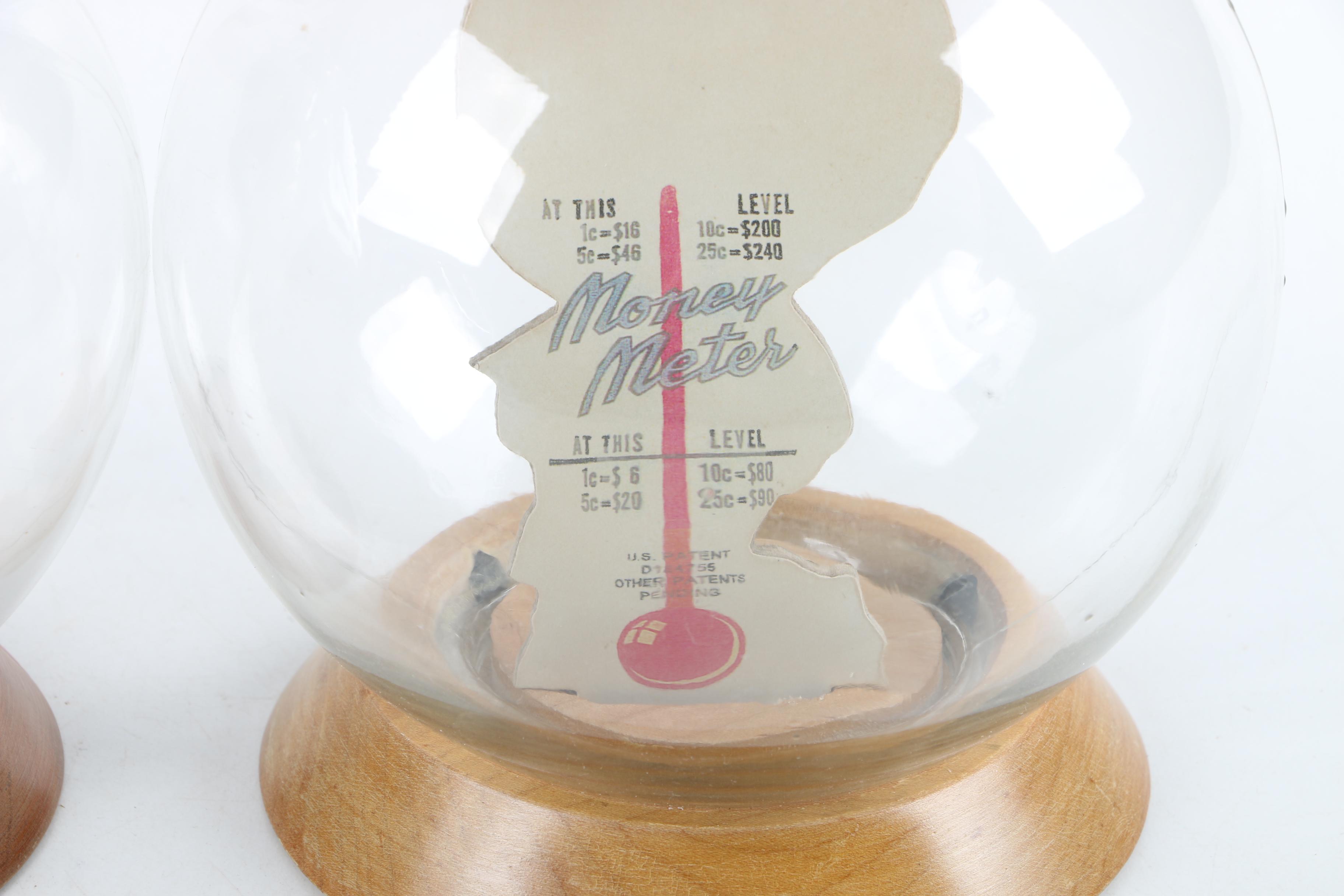 Vintage Glass Novelty Bubble Banks "Monark Pedal Power" and "A Rainy Day"