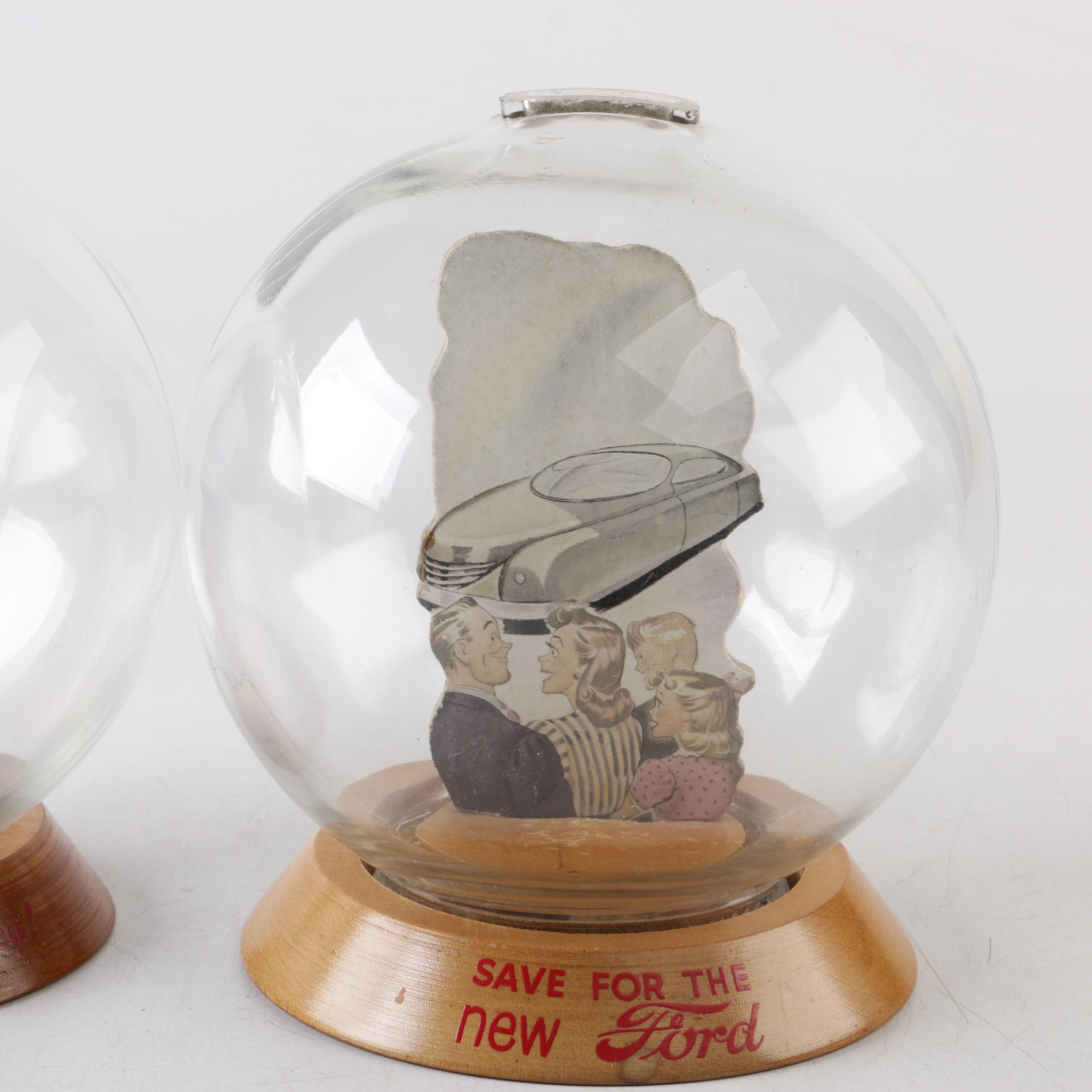 Vintage Glass Dodge and Ford Novelty Bubble Banks