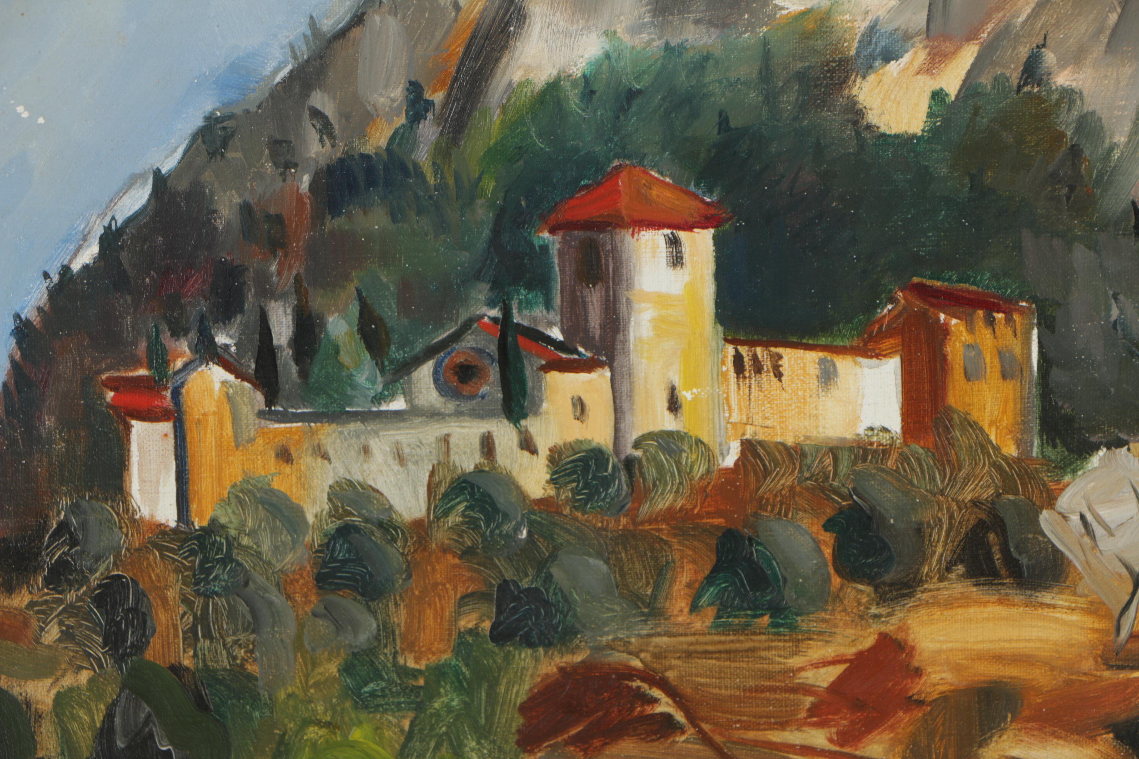 Salvadore Koslowski Mid Century Oil Painting of European Village Landscape