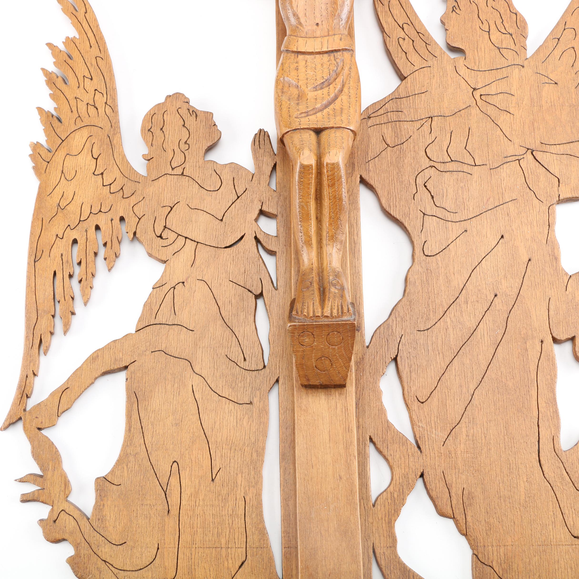 Folk Art Style Carved Wood Wall Crucifix