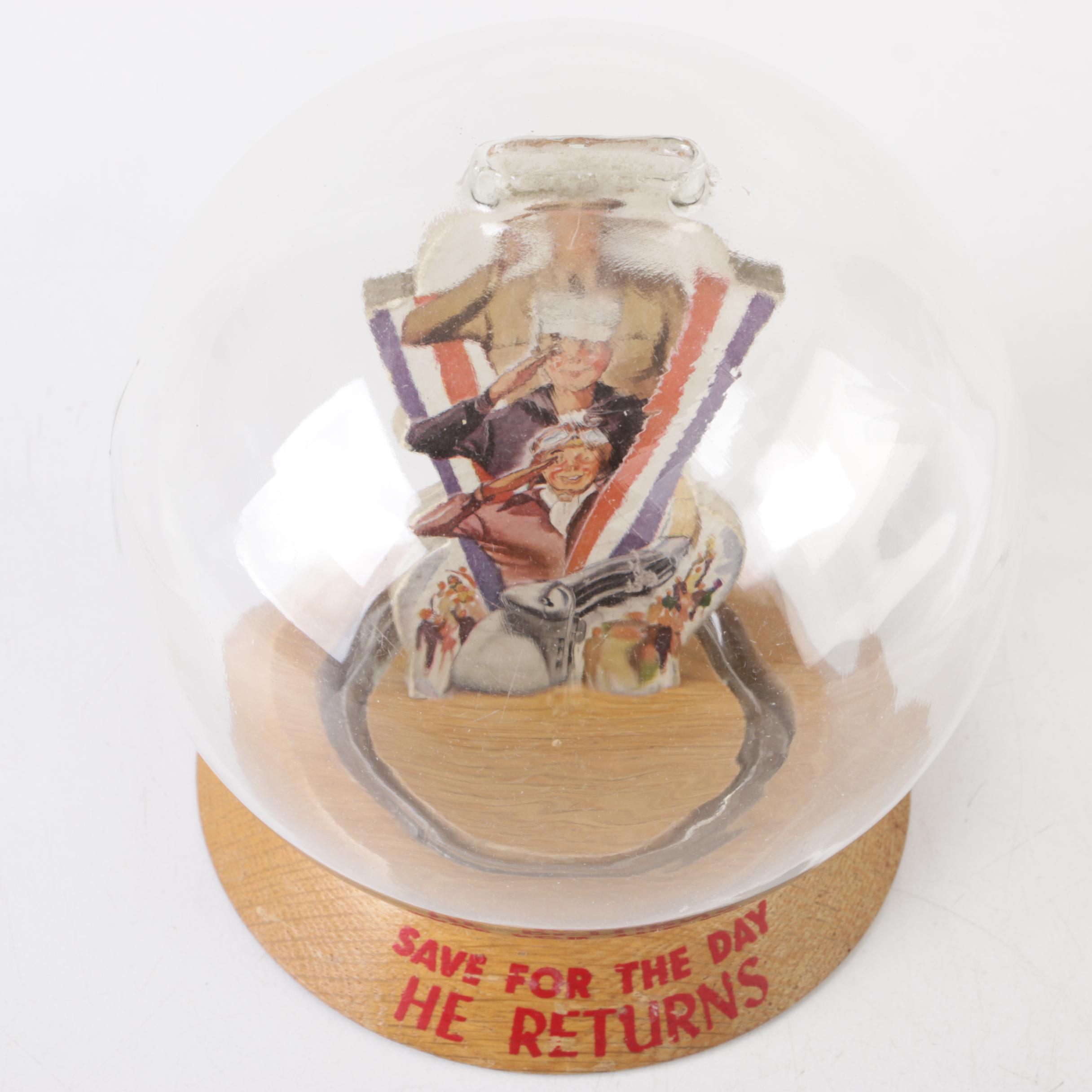 Vintage Glass Novelty Bubble Bank "Save for Day He Returns"