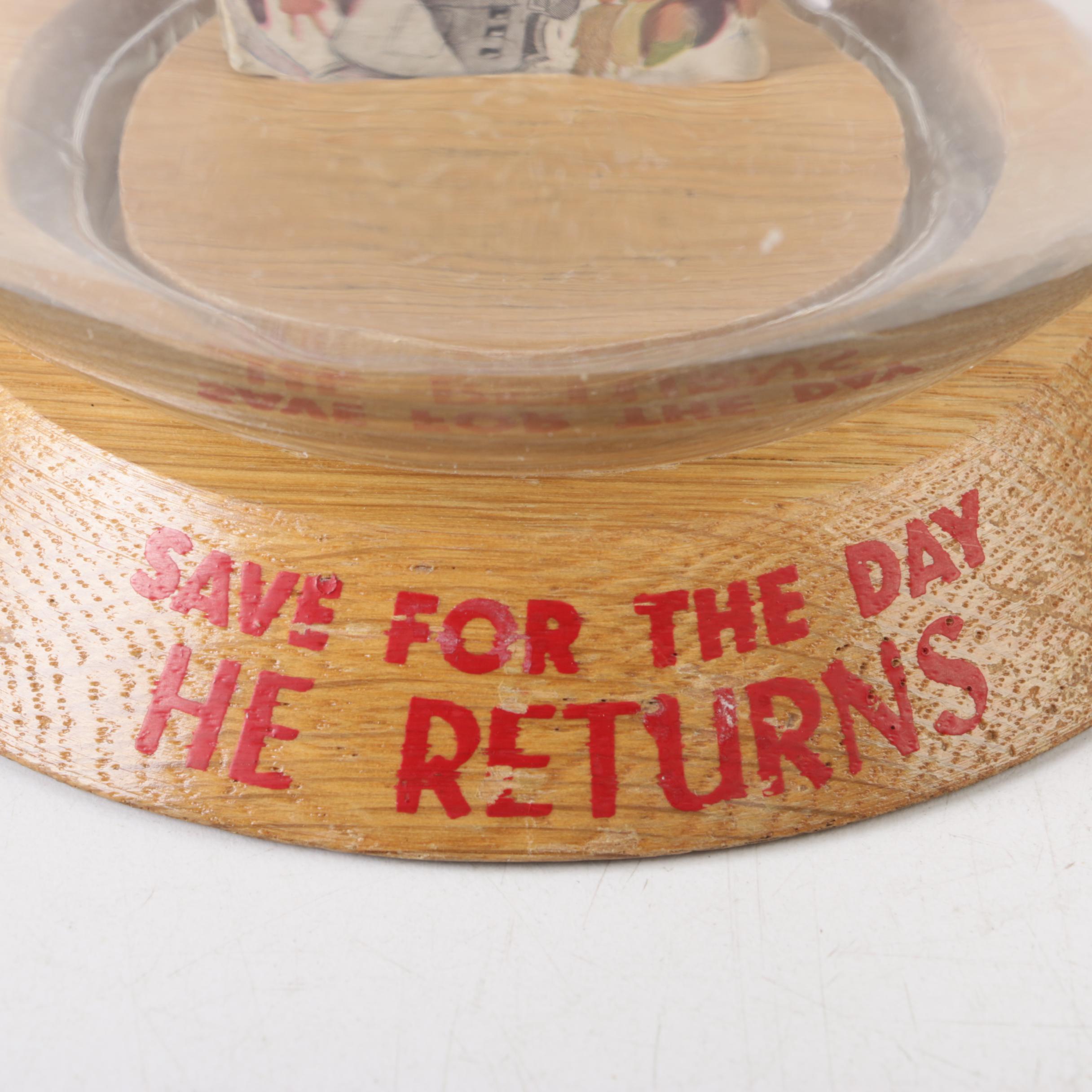 Vintage Glass Novelty Bubble Bank "Save for Day He Returns"
