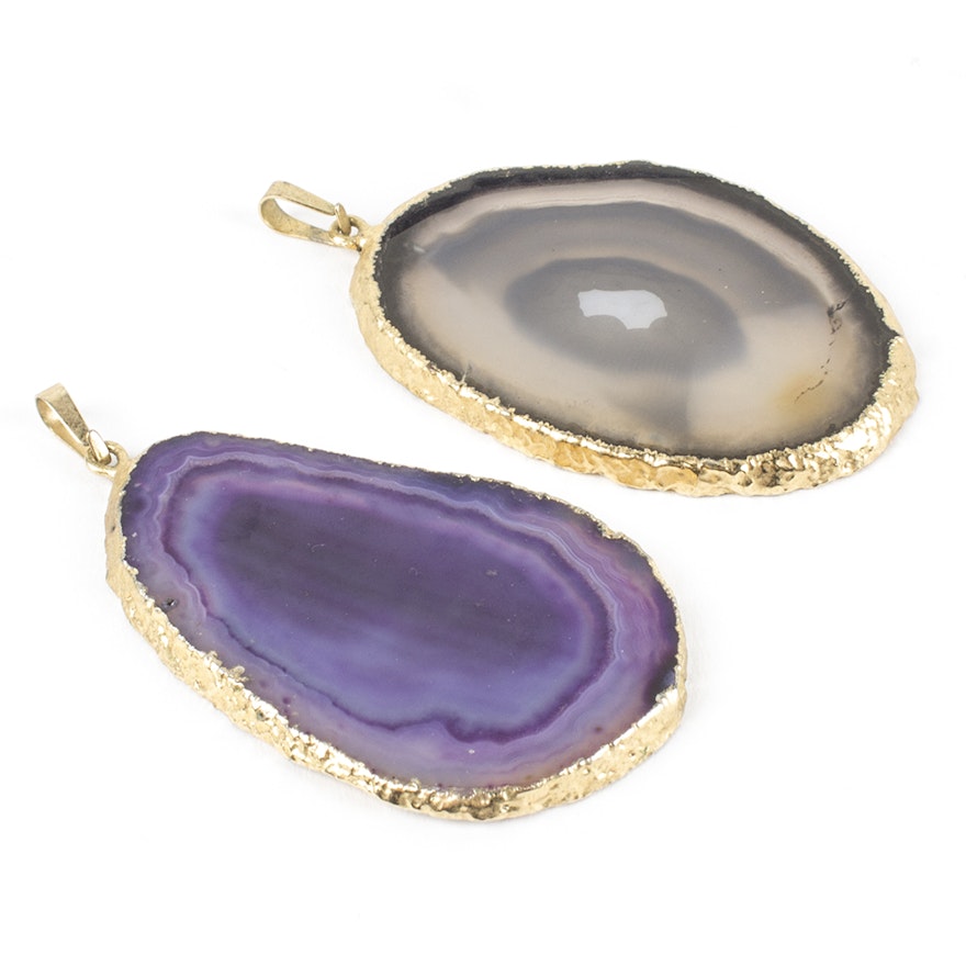 Gold Toned Agate Slice Pendants