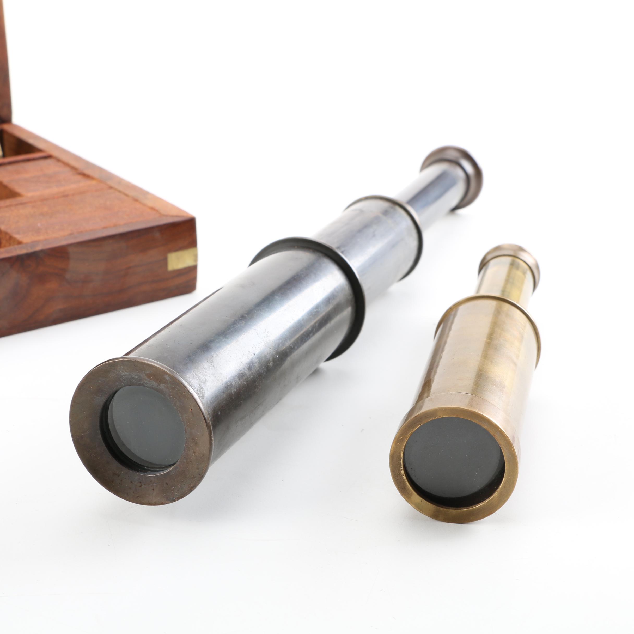 Vintage Brass Spyglass Set with Wooden Case