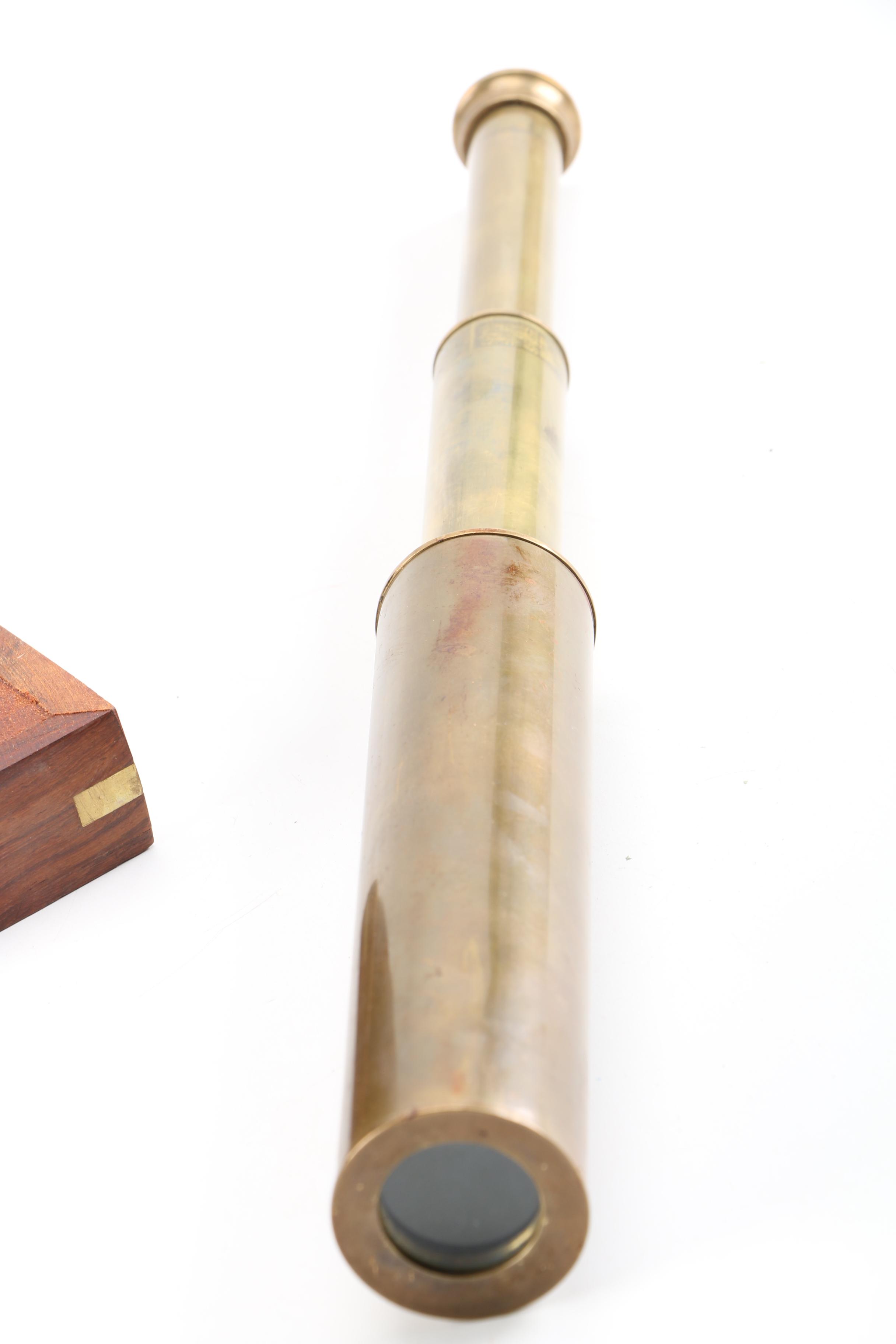 Vintage Brass Spyglass Set with Wooden Case