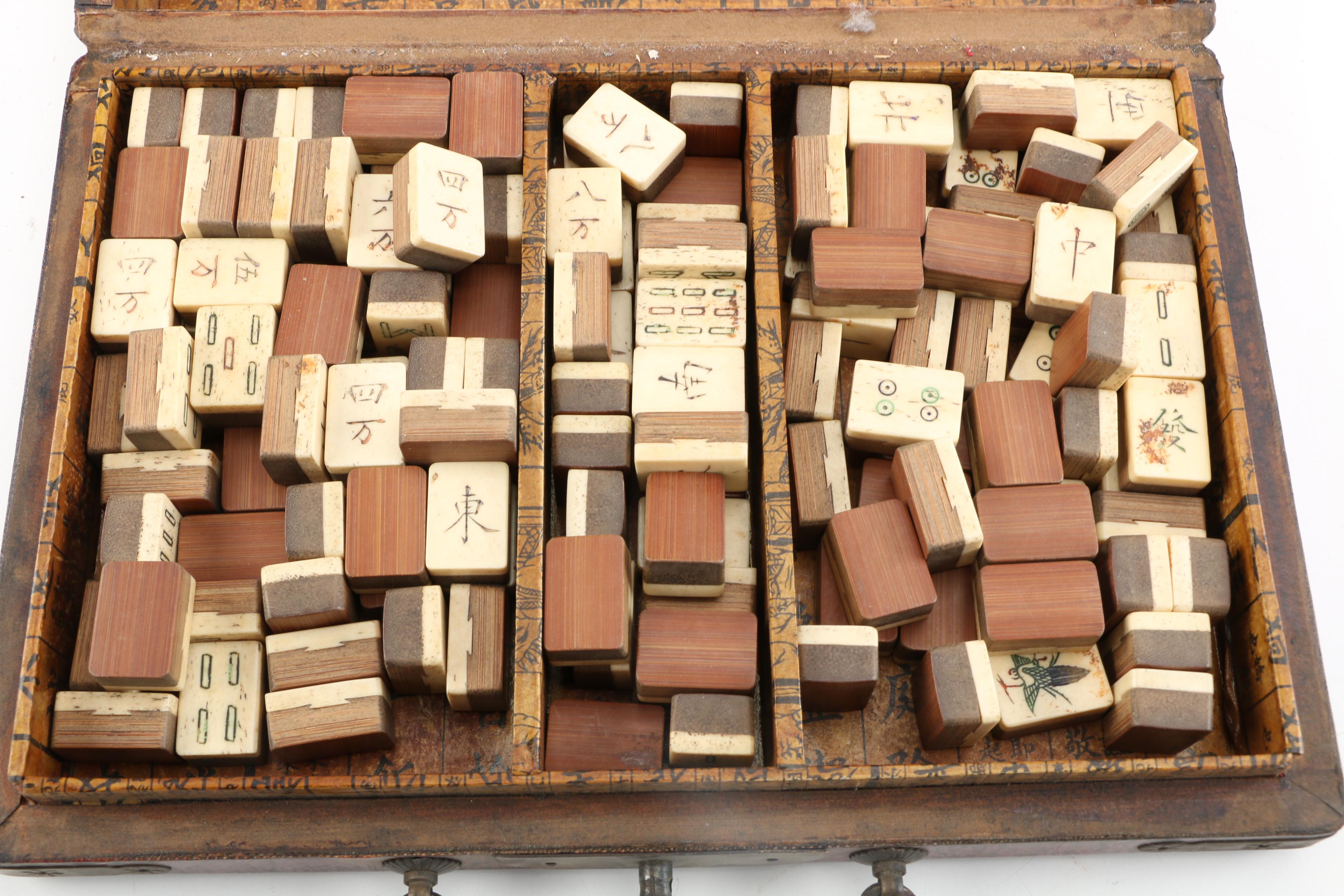 Vintage Mahjong Set with Wood Case