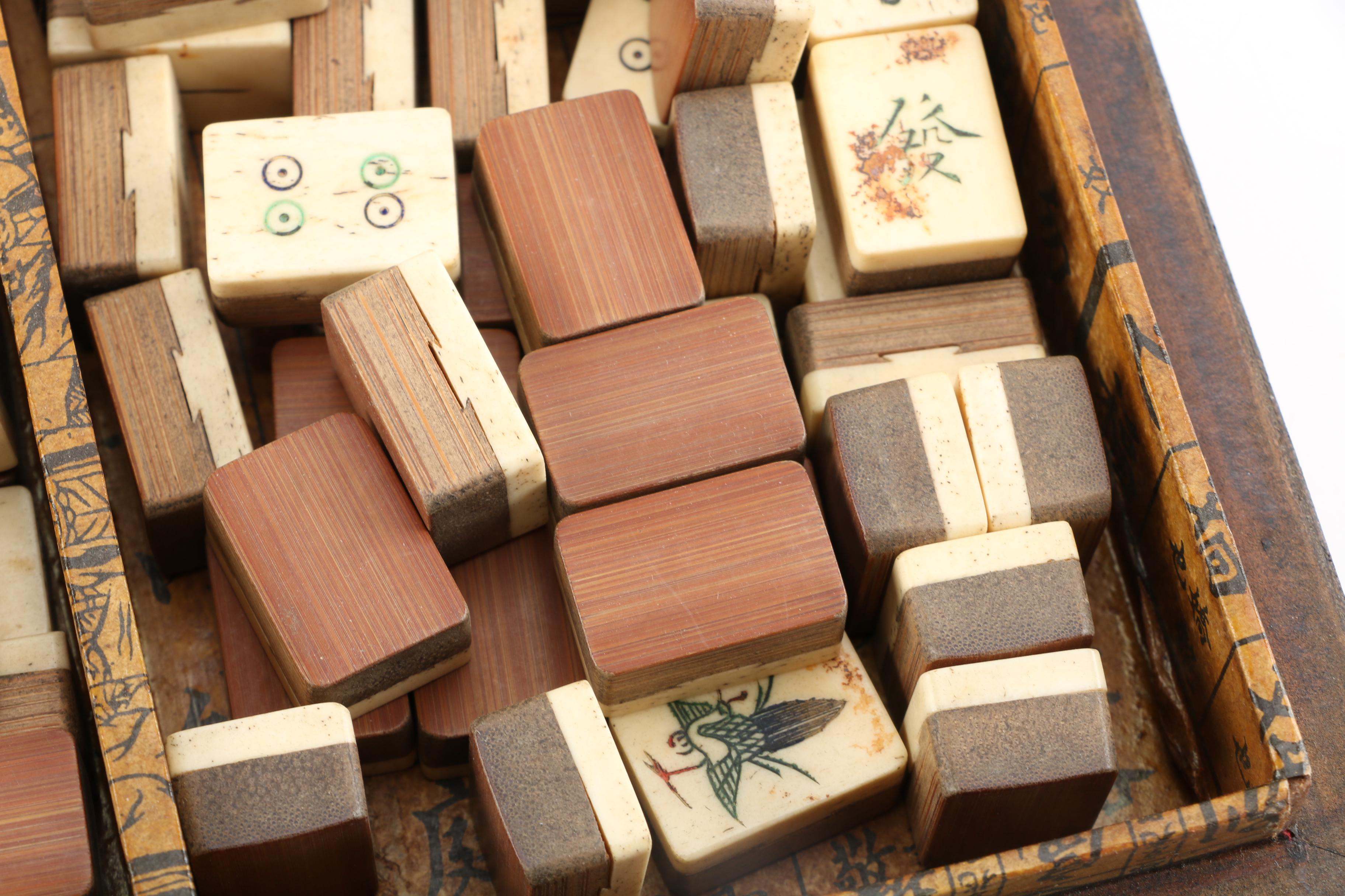 Vintage Mahjong Set with Wood Case