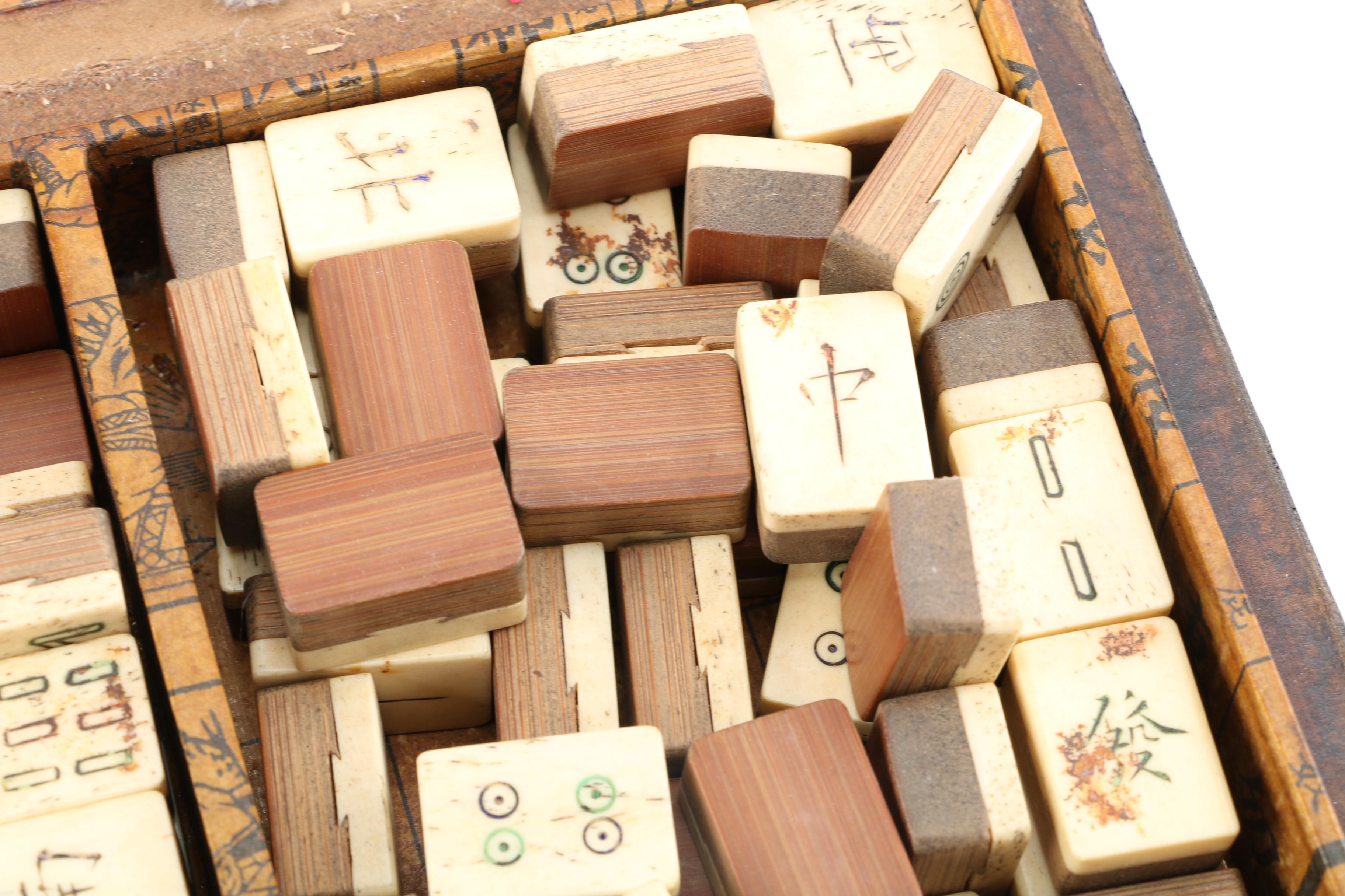 Vintage Mahjong Set with Wood Case