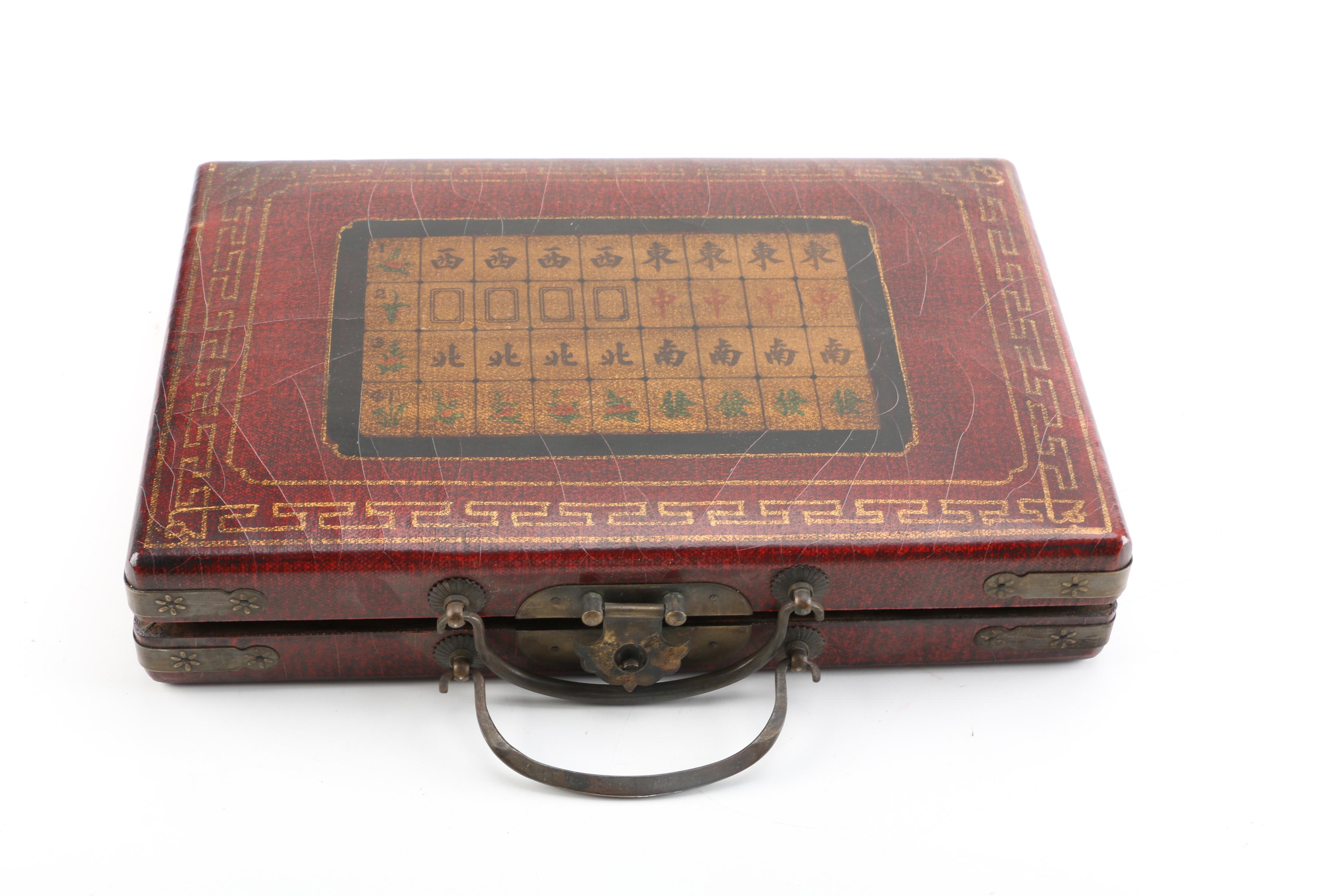 Vintage Mahjong Set with Wood Case