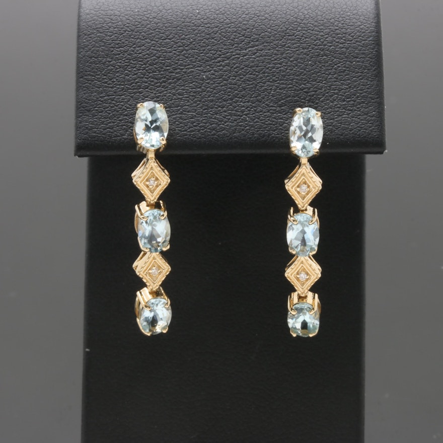 14K Yellow Gold Aquamarine and Diamond Earrings