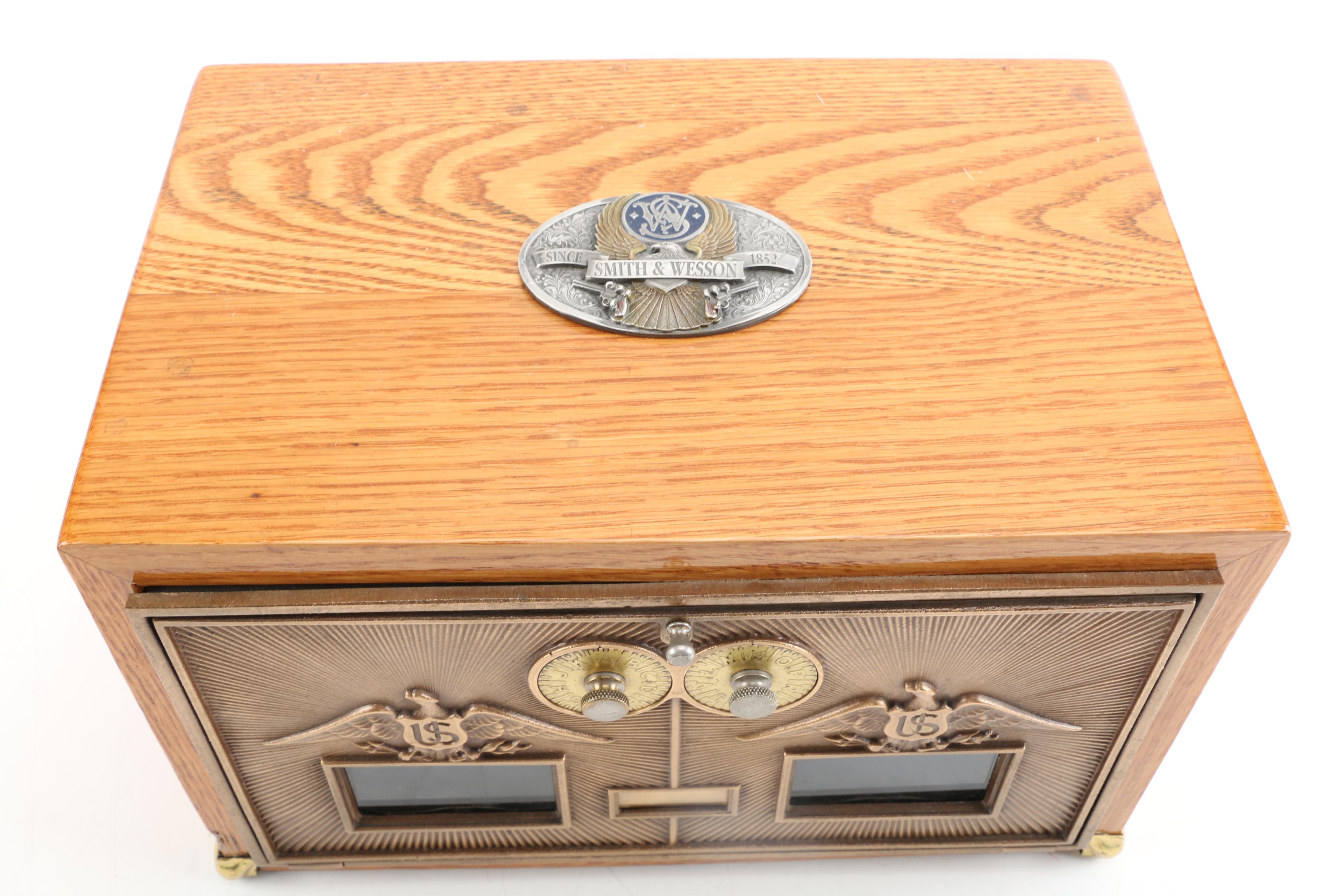 Wooden Storage Box Featuring U.S. Post Office Door and Smith and Wesson Plaque