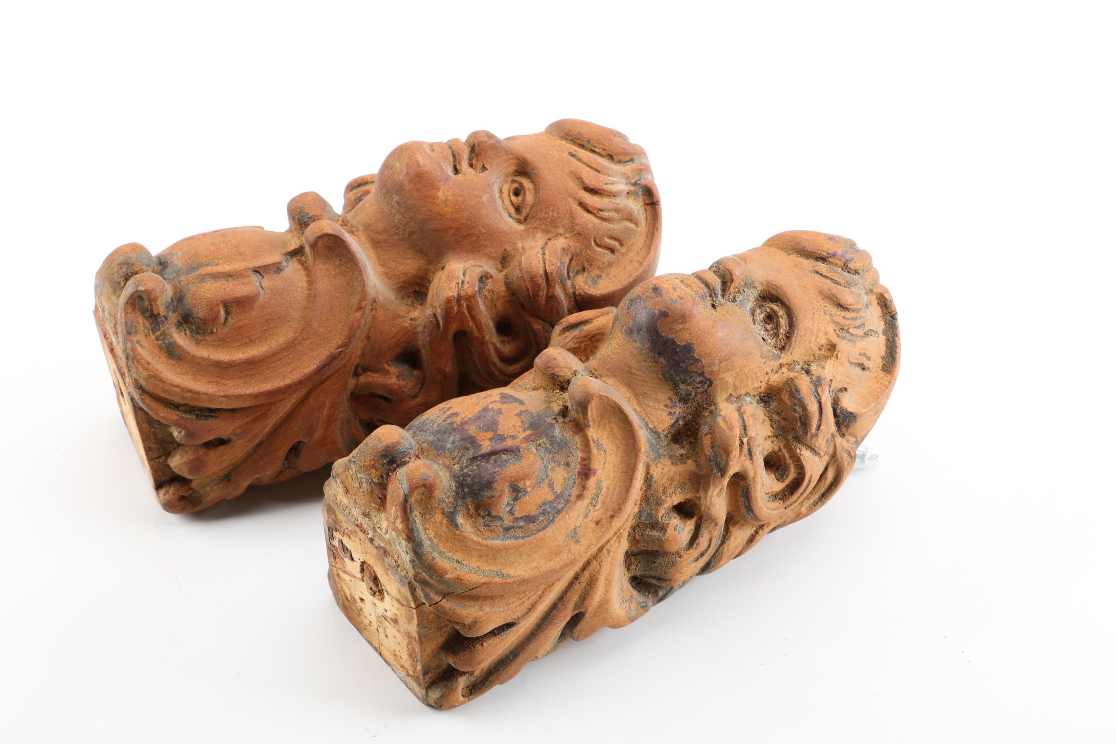 Wooden Bust Figurines with Hanging Hardware